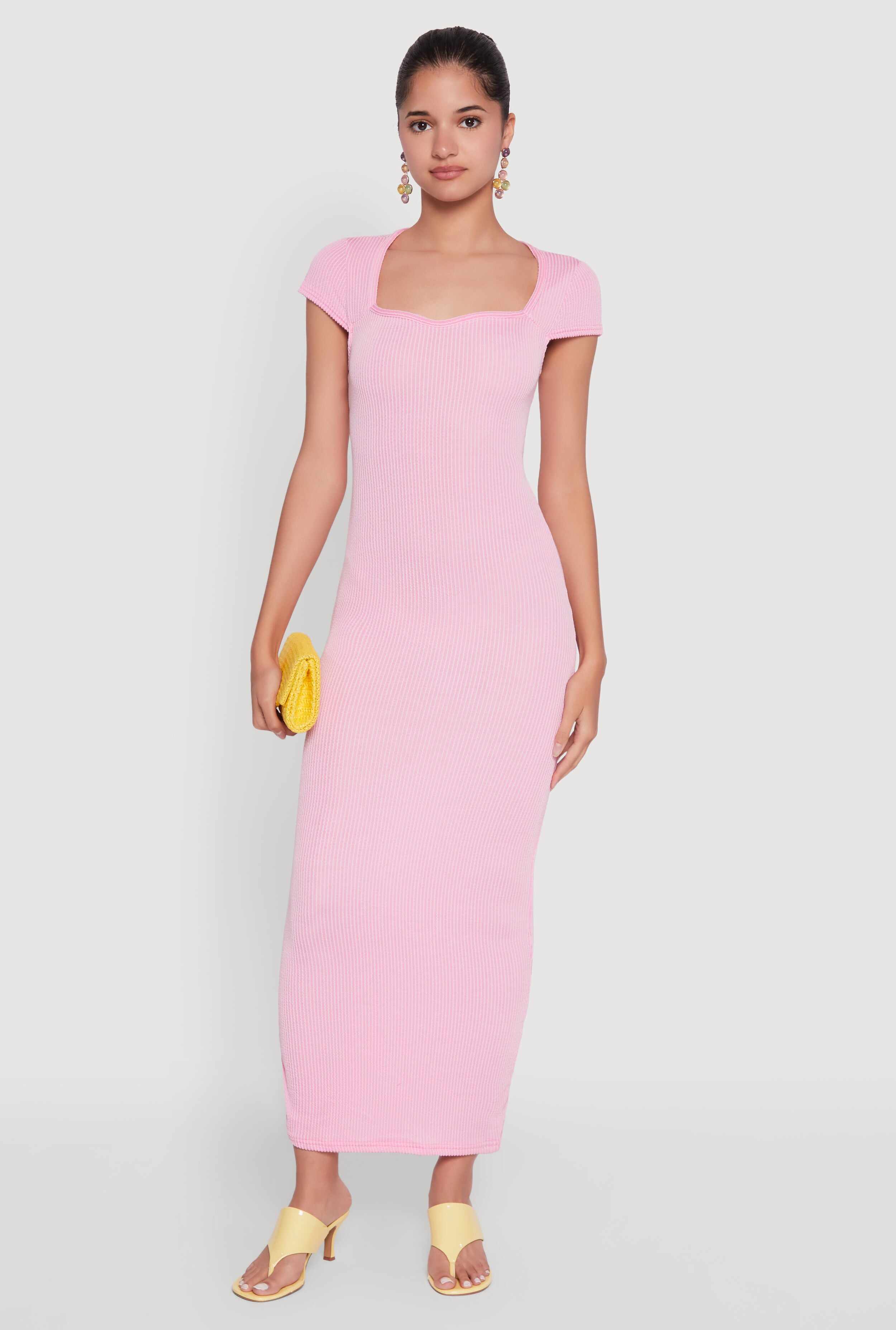 Trendy Textured Knit Tie Back Cut Out Maxi Dress