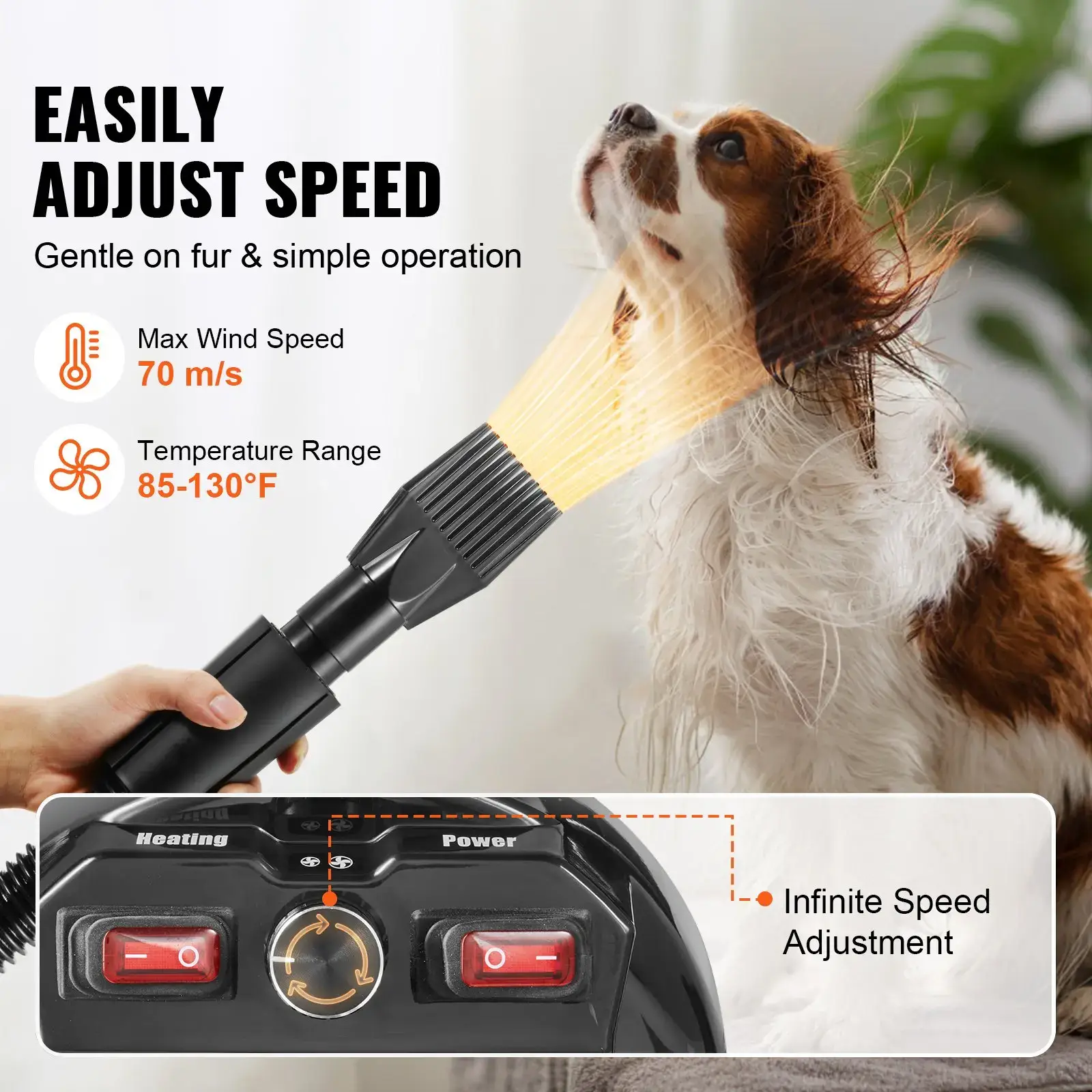 Portable 2000W Pet Dog Blow Dryer, 2.7HP Adjustable Speed & Temperature Control Pet Grooming Dryer with 4 Nozzles & Extendable Hose, Ideal Holiday Gift for Dog Owners