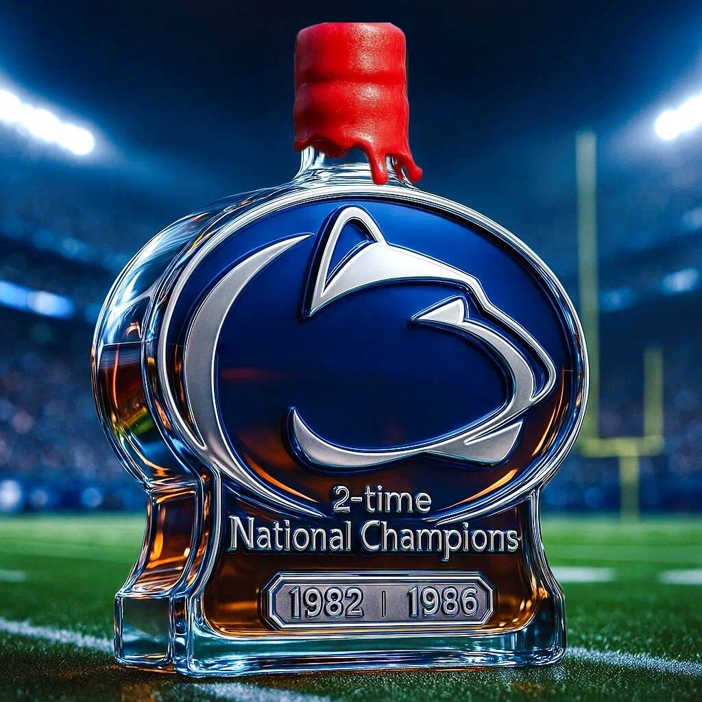 Penn State Nittany Lions 2-Time World Champions Whiskey Bottle