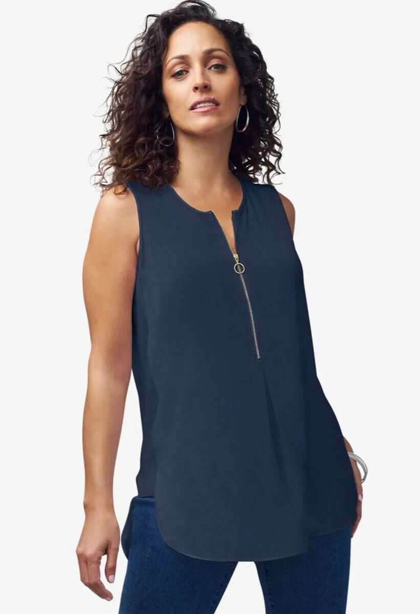 Stretch Knit Hi-Low Zip Tunic