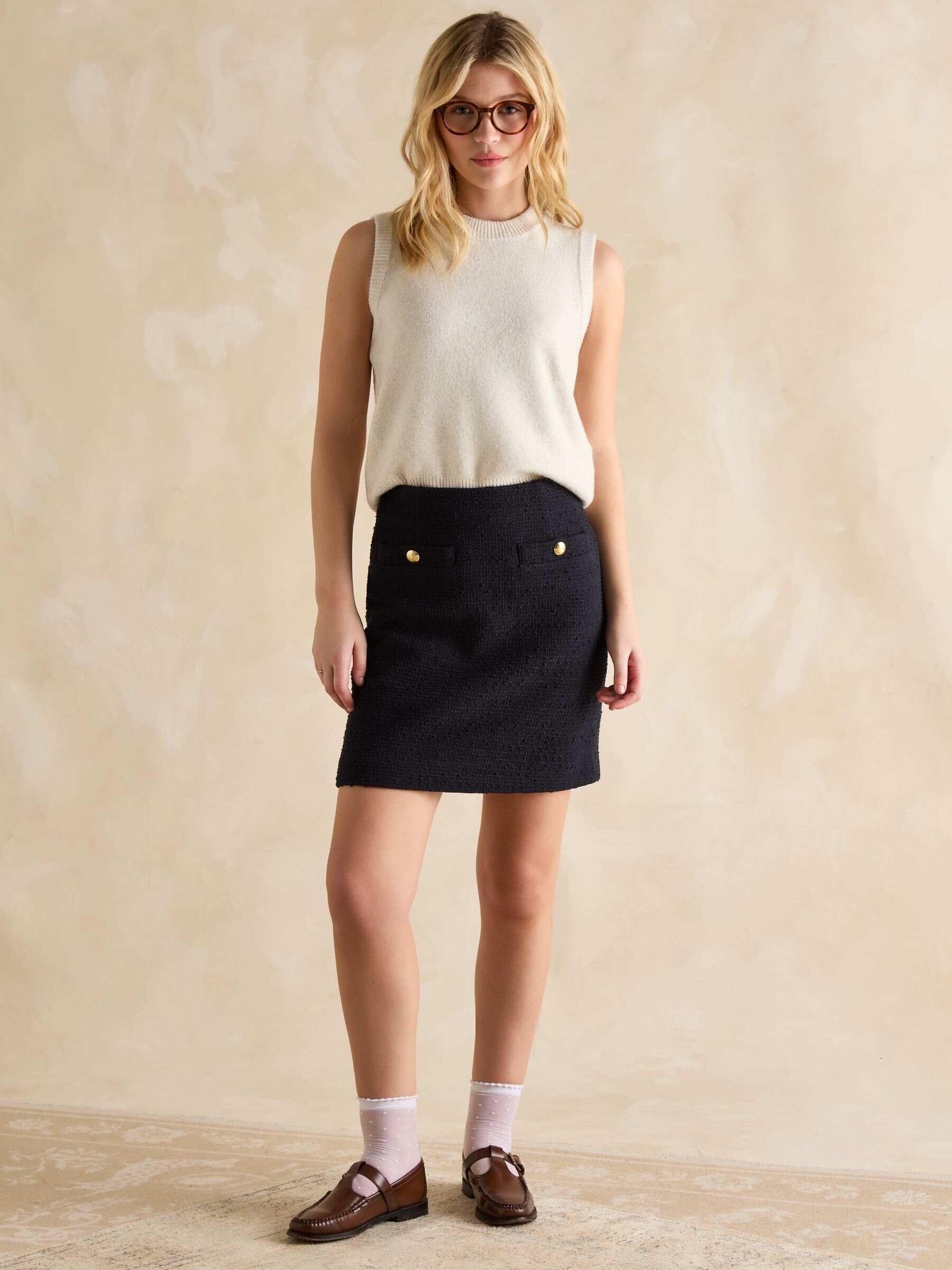 Celeste Navy Bouclé A-Line Skirt