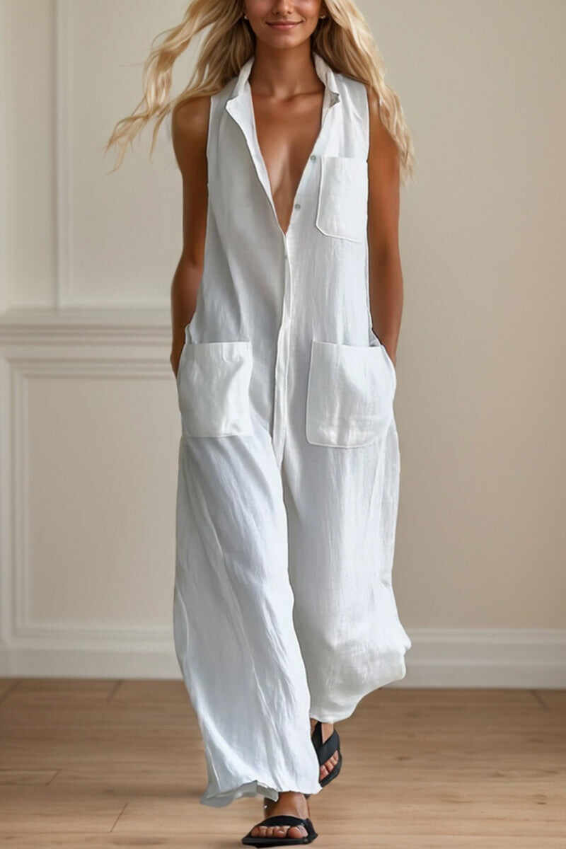 Sleeveless Solid Color Round Neck Jumpsuit