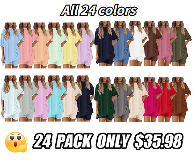 🔥Women's Two Piece Lounge Set 2025 Summer Casual Oversized Shirts Biker Shorts Matching Airport Travel Outfit