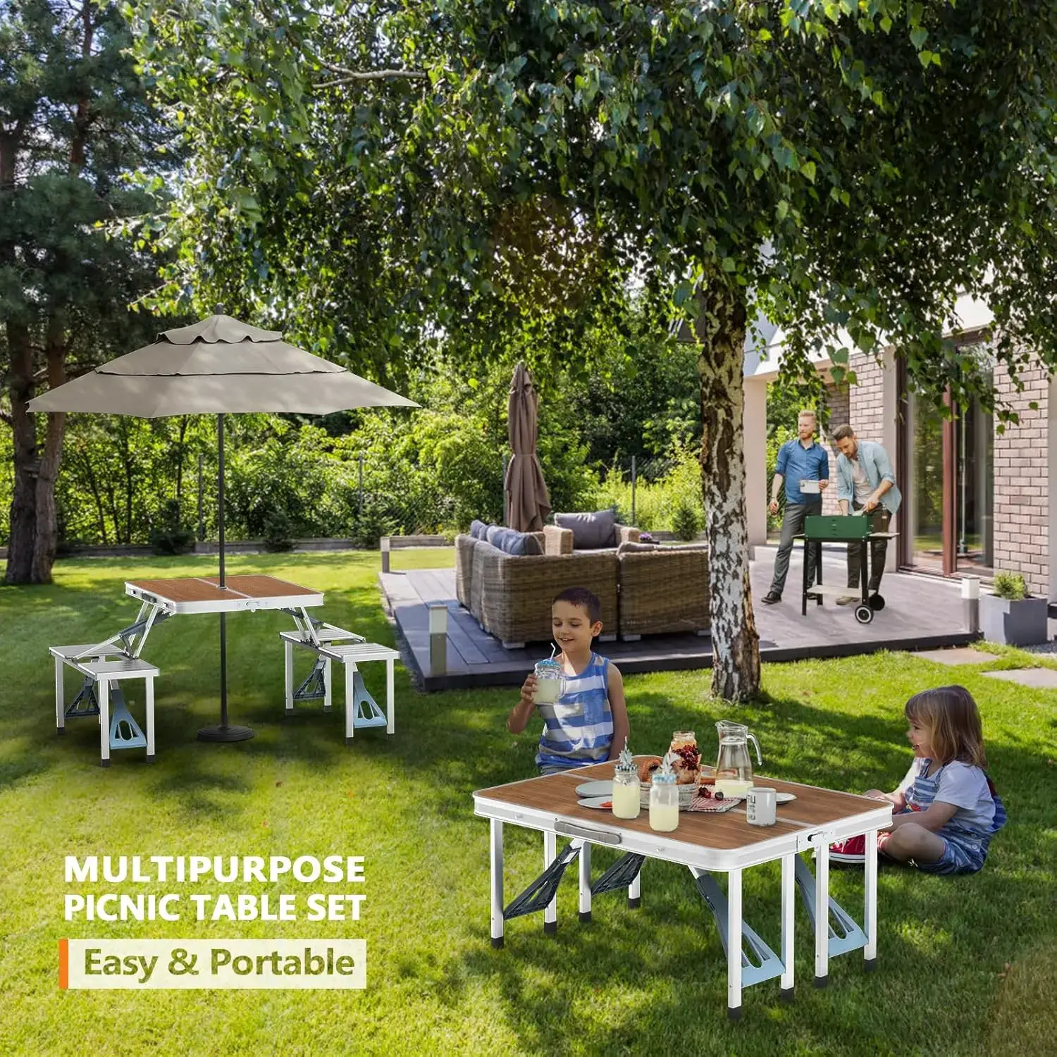 4 Ft Camping Picnic Table Set with 4 Seats