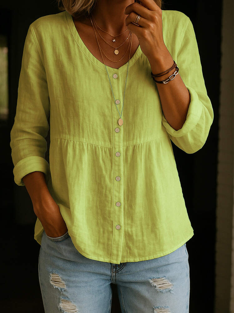 🔥Summer Arrivals🌟Women's Linen Cotton Blend Shirt - 3/4 Sleeve Crew Neck Loose Hip-Length Casual Blouse