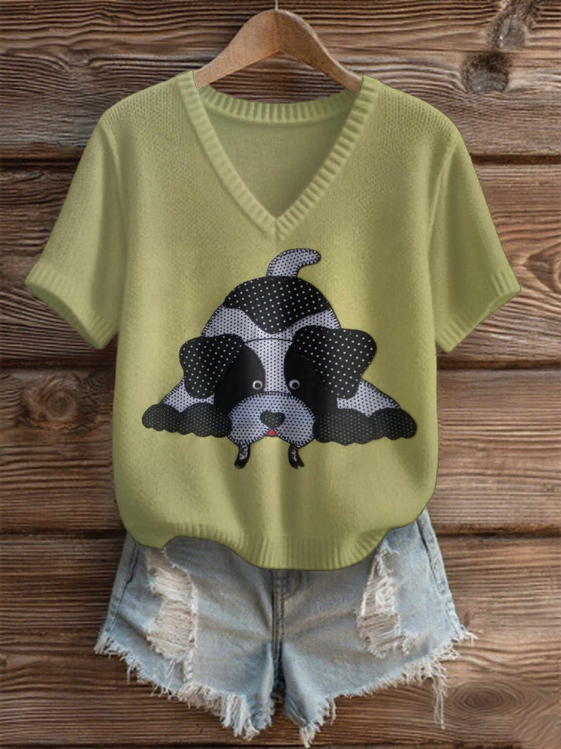 Imitation Sweaters Women's Clothing Short Sleeve V-neck Loose Top