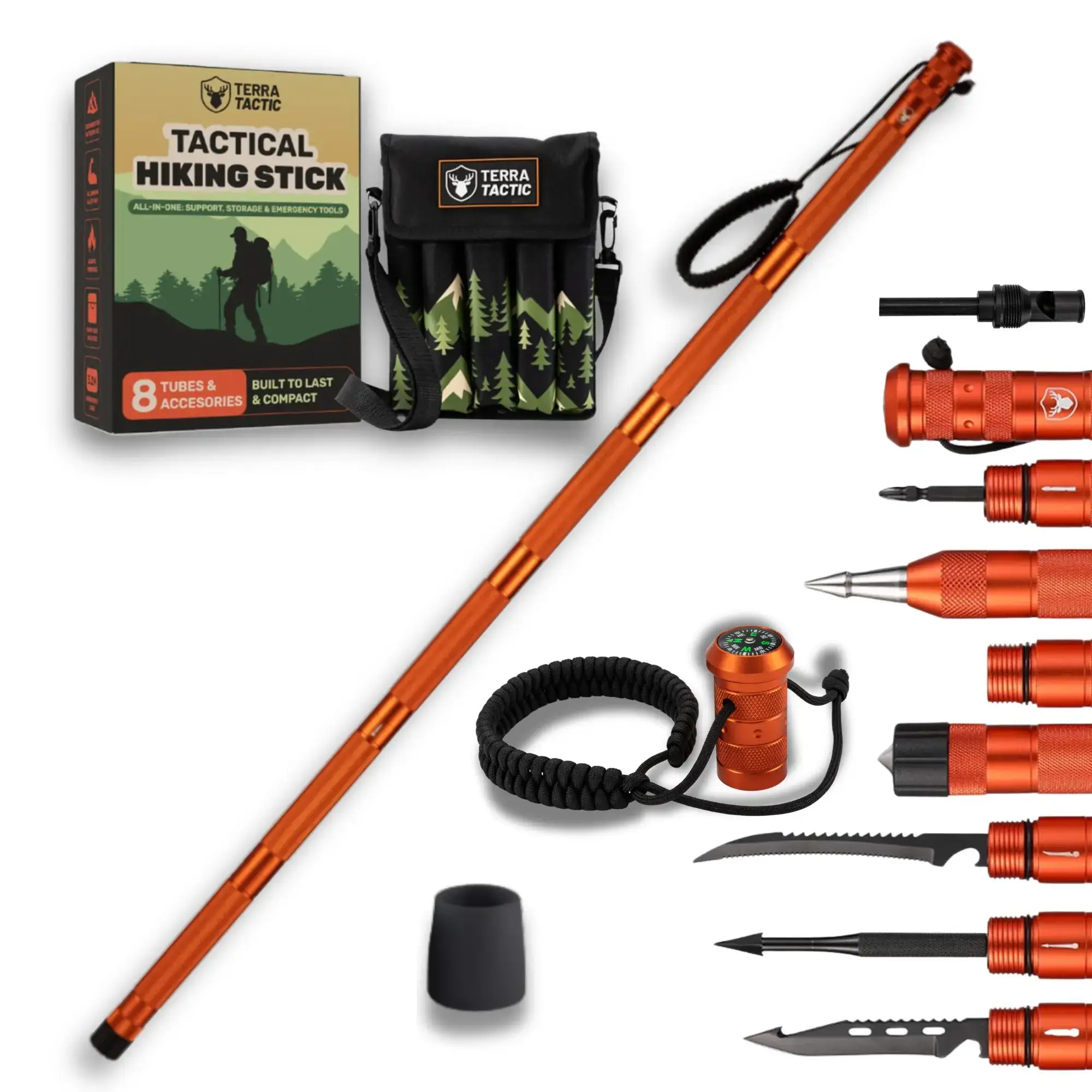 Survival Hiking Stick - Adjustable Trekking Pole with Built-in Outdoor Emergency Tools for Camping and Hiking