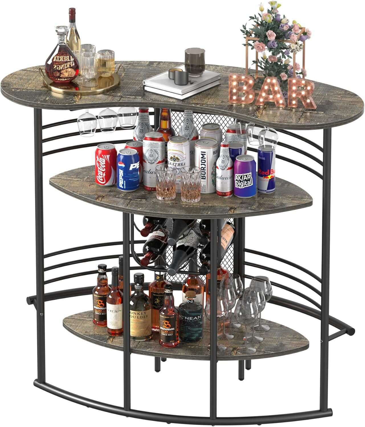 VECELO Vintage Liquor Cabinet Wine Rack Bar Unit