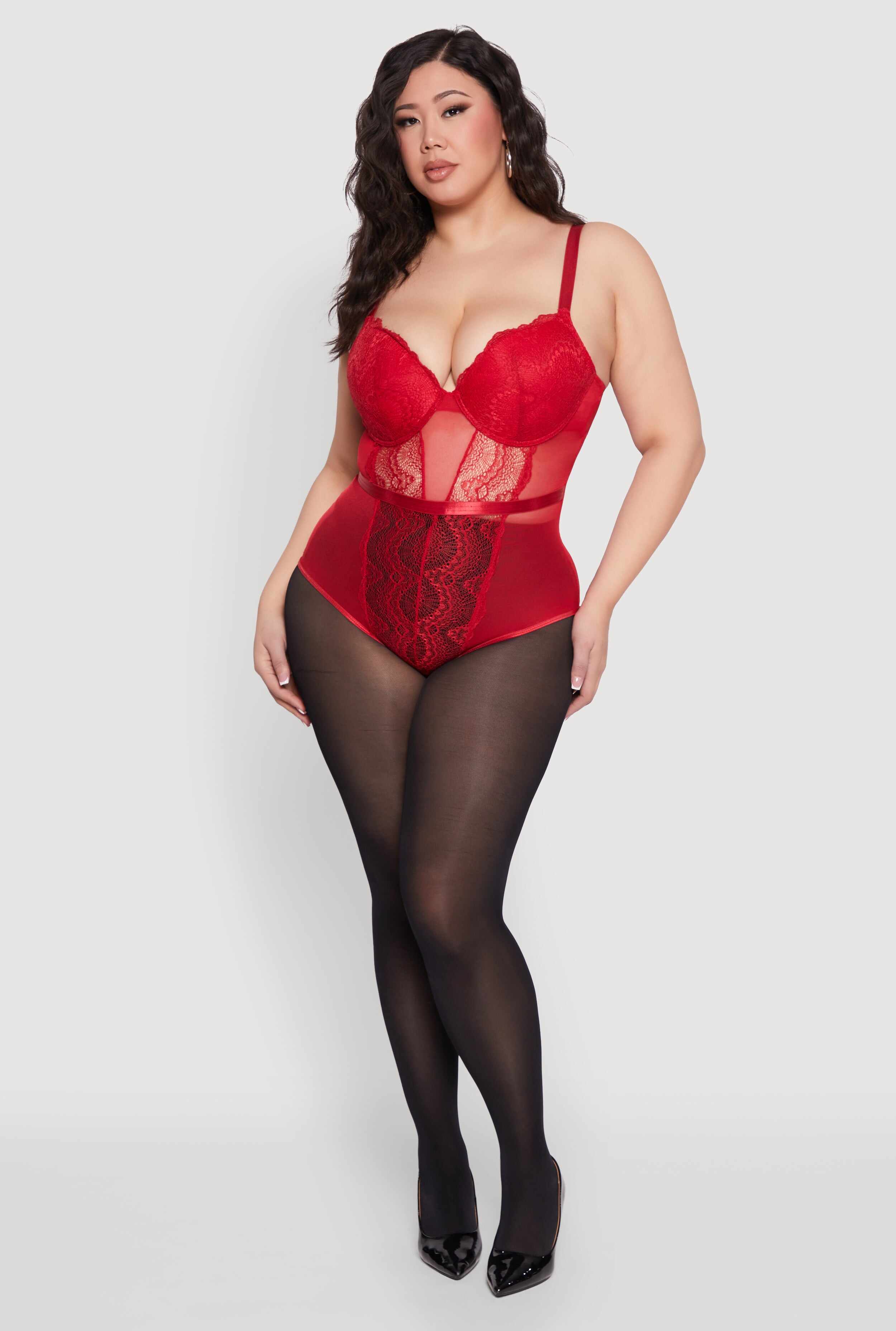 Plus Size Lace Detail Bustier Bodysuit