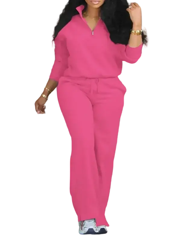 Women's Solid Half Placket Split Hem Pants Set