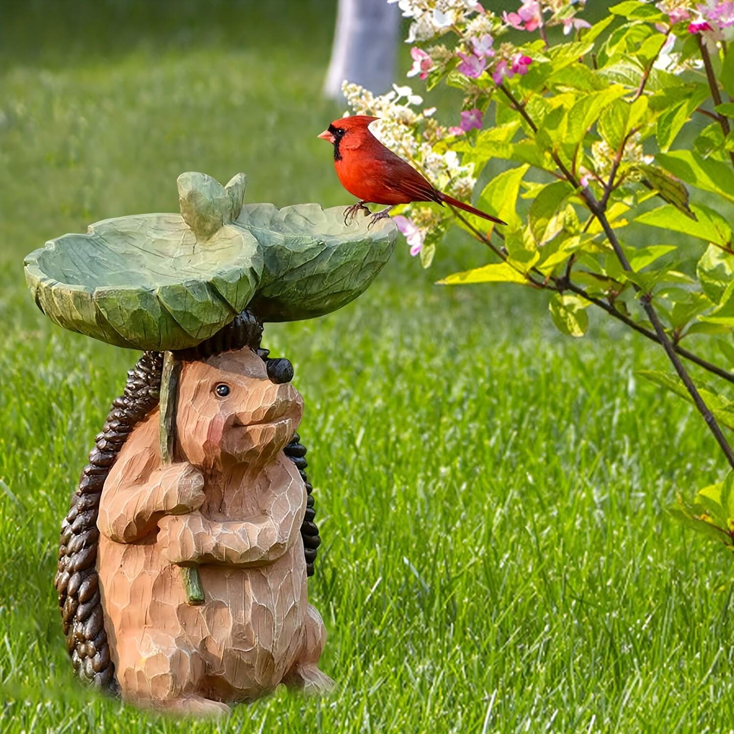 1pc  Hedgehog Bird Bath Tray Statue Ornaments, Cute Animal Resin Bird Feeder Figurine, Exquisite Bird Bath Artwork Sculpture For Garden Lawn Yard Patio Decor