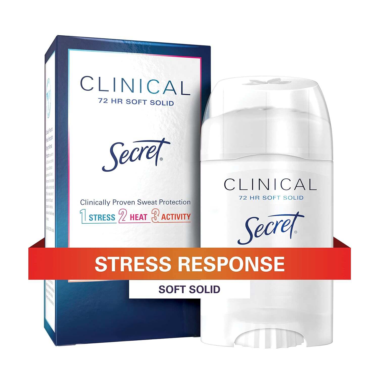 Secret Clinical Strength Antiperspirant and Deodorant Women, Soft Solid Stress Response, 72 Hr Sweat Protection, 1.6 oz (Pack of 3)