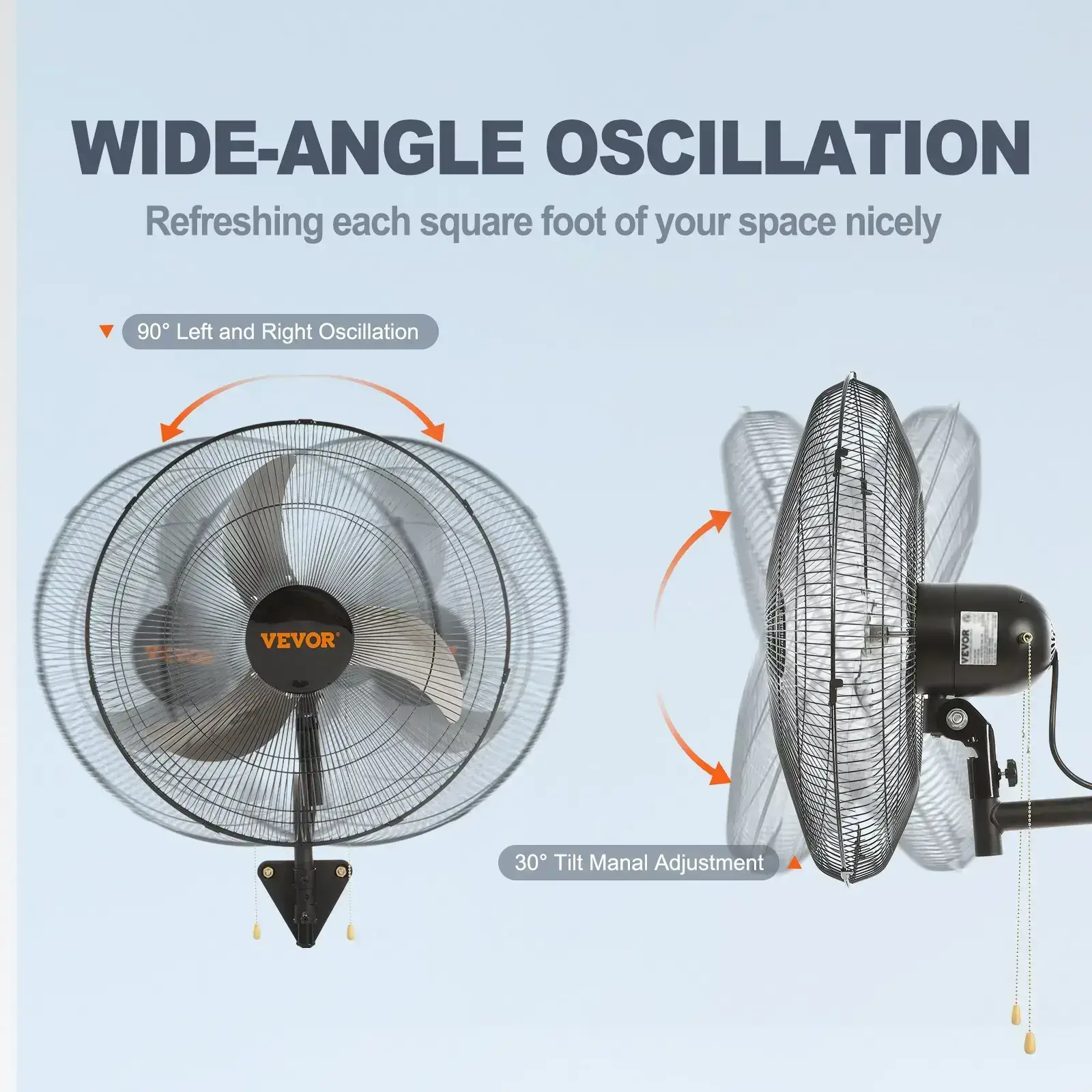 20 Inch Oscillating Wall Mount Fan - High Velocity, 4650 CFM
