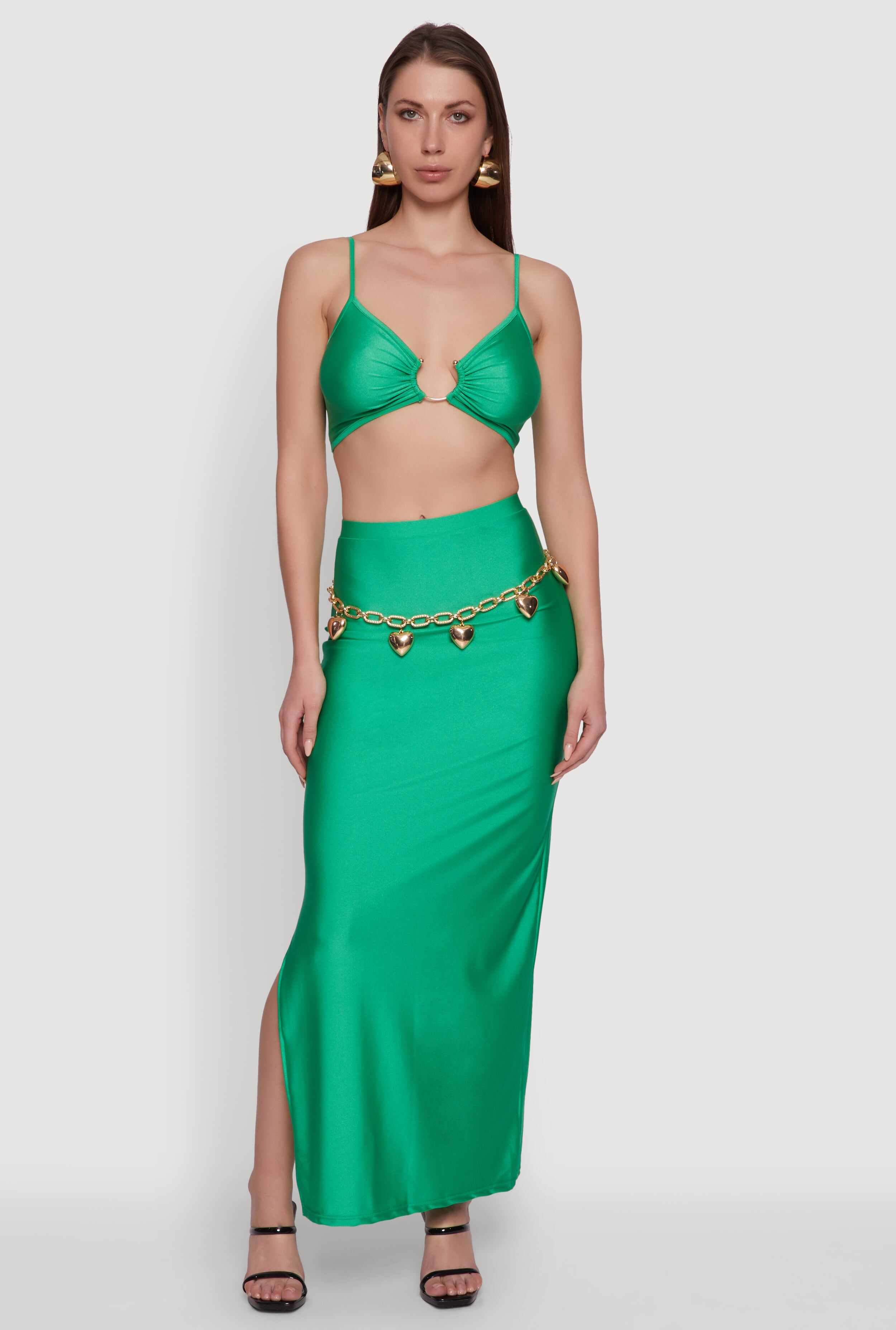 Trendy High Waisted Side Slit Maxi Skirt