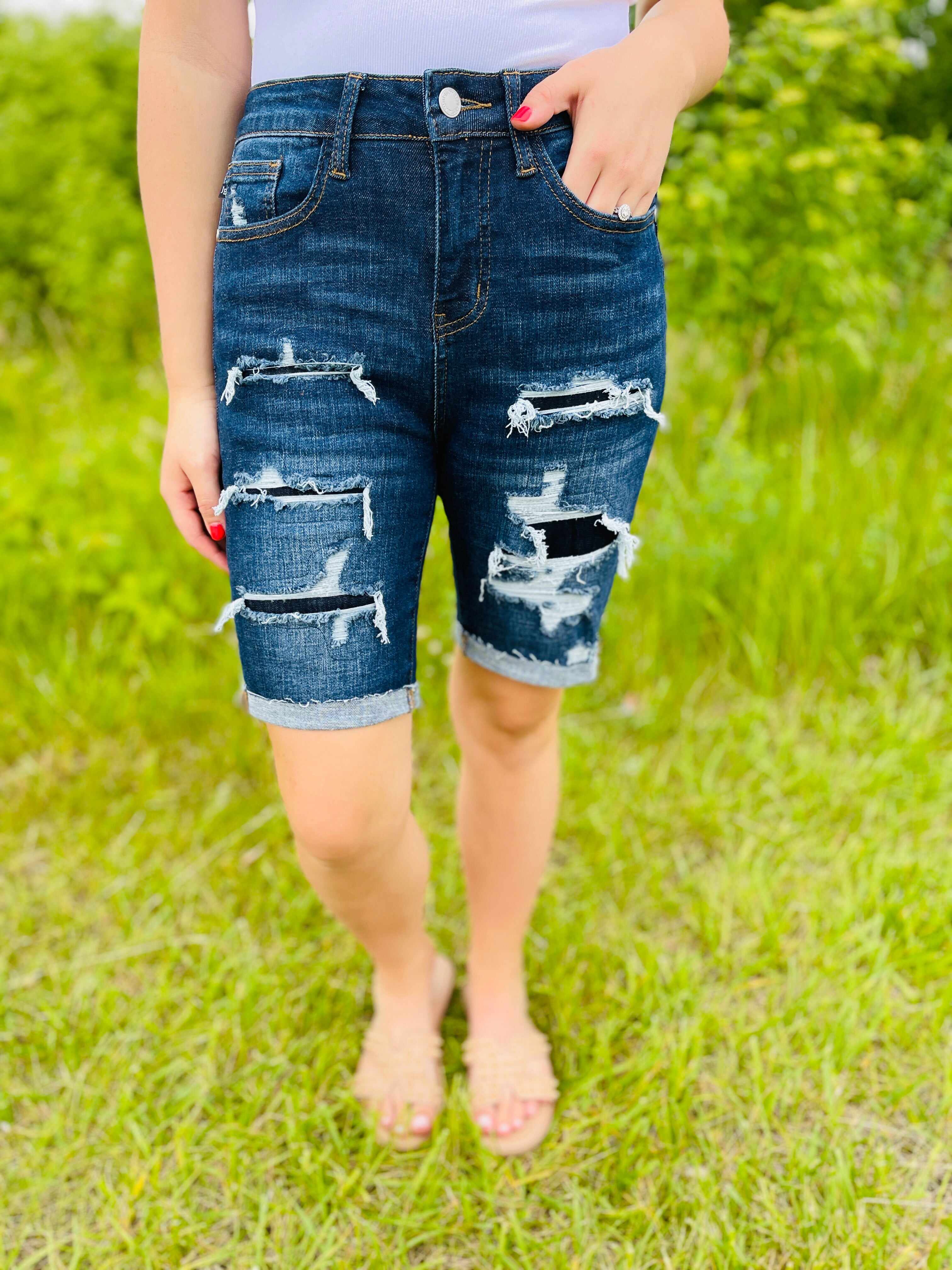 PLUS/REG Patch Me Up Buttercup Bermuda Shorts