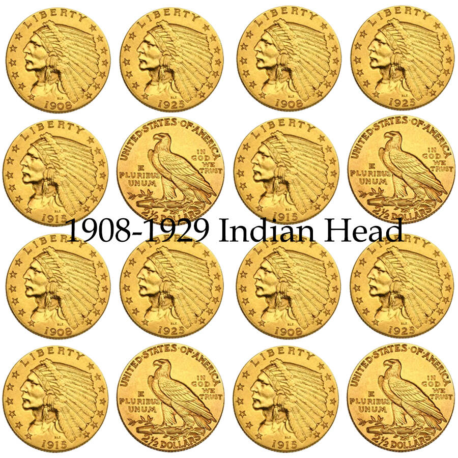 (Only 2 sets left)1908-1929 Indian Head $2.5 Gold Coin Fine Uncirculated Limited Edition