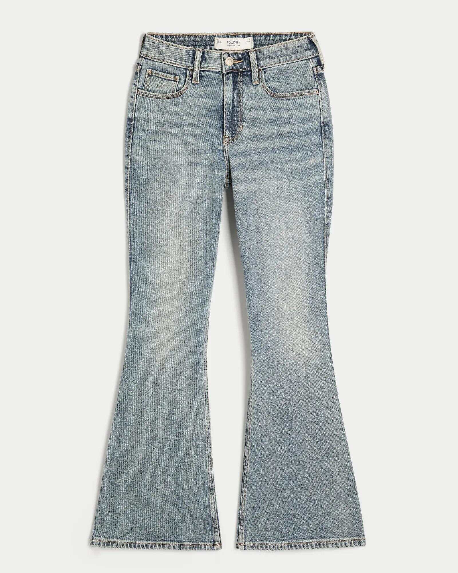 High-Rise Light Wash Heart Embroidered Flare Jeans