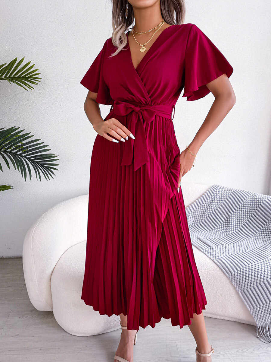🔥Summer Arrivals🌟Women's Casual Cross V-neck Ruffled Pleated Dress