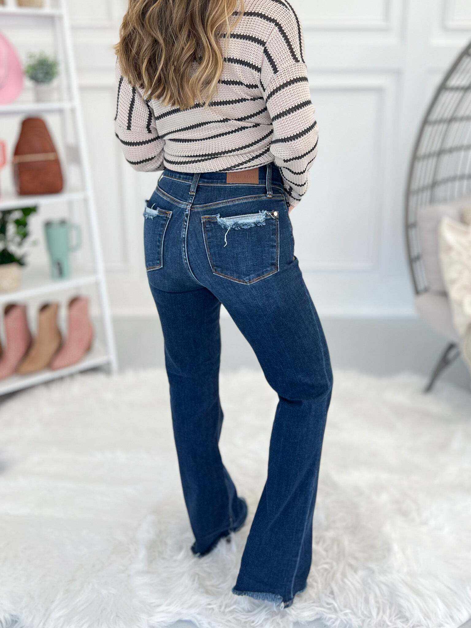 Feeling Cute - Christmas Vintage Frayed Hem Bootcut Jeans- Final Sale
