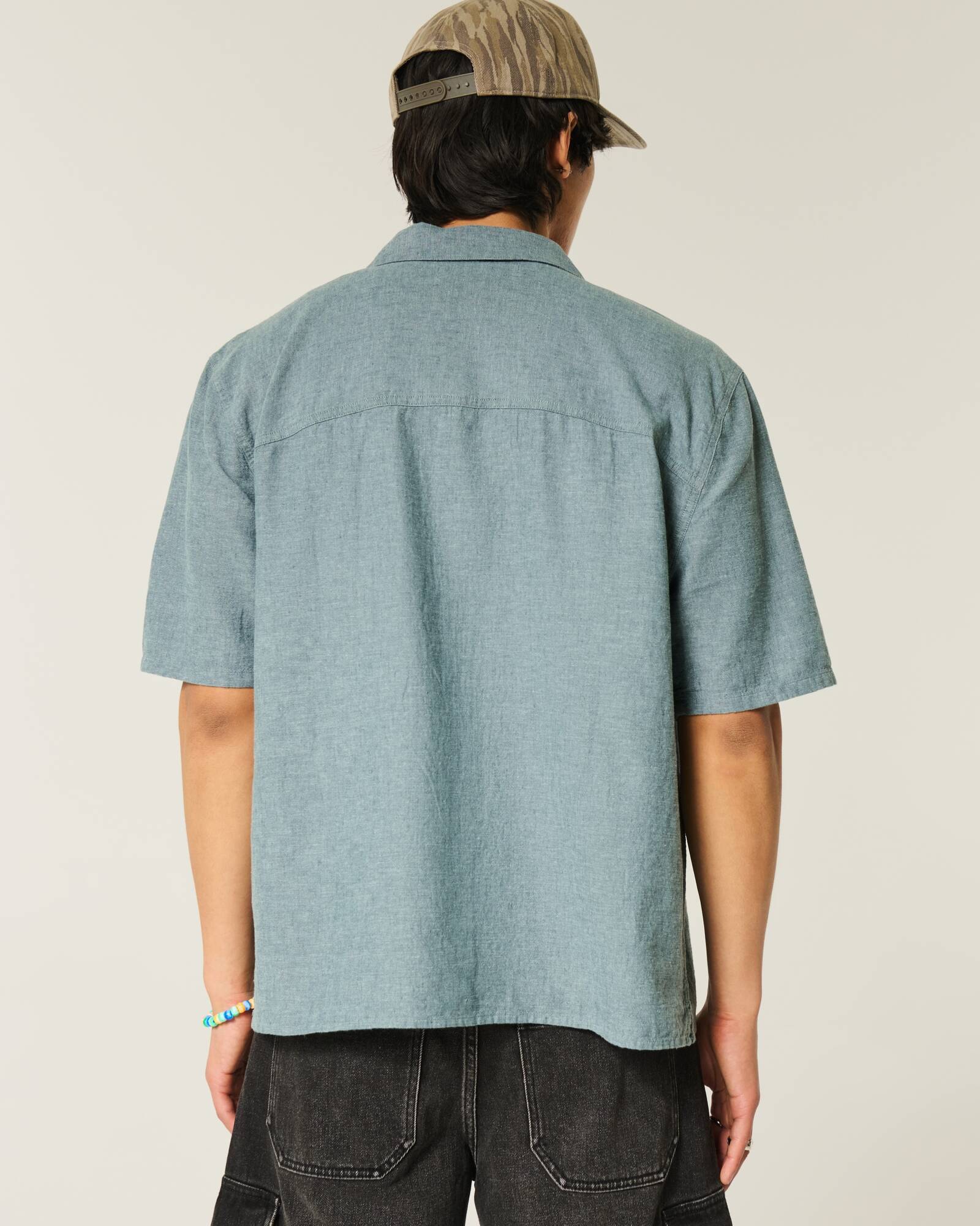 Boxy Short-Sleeve Linen-Blend Shirt