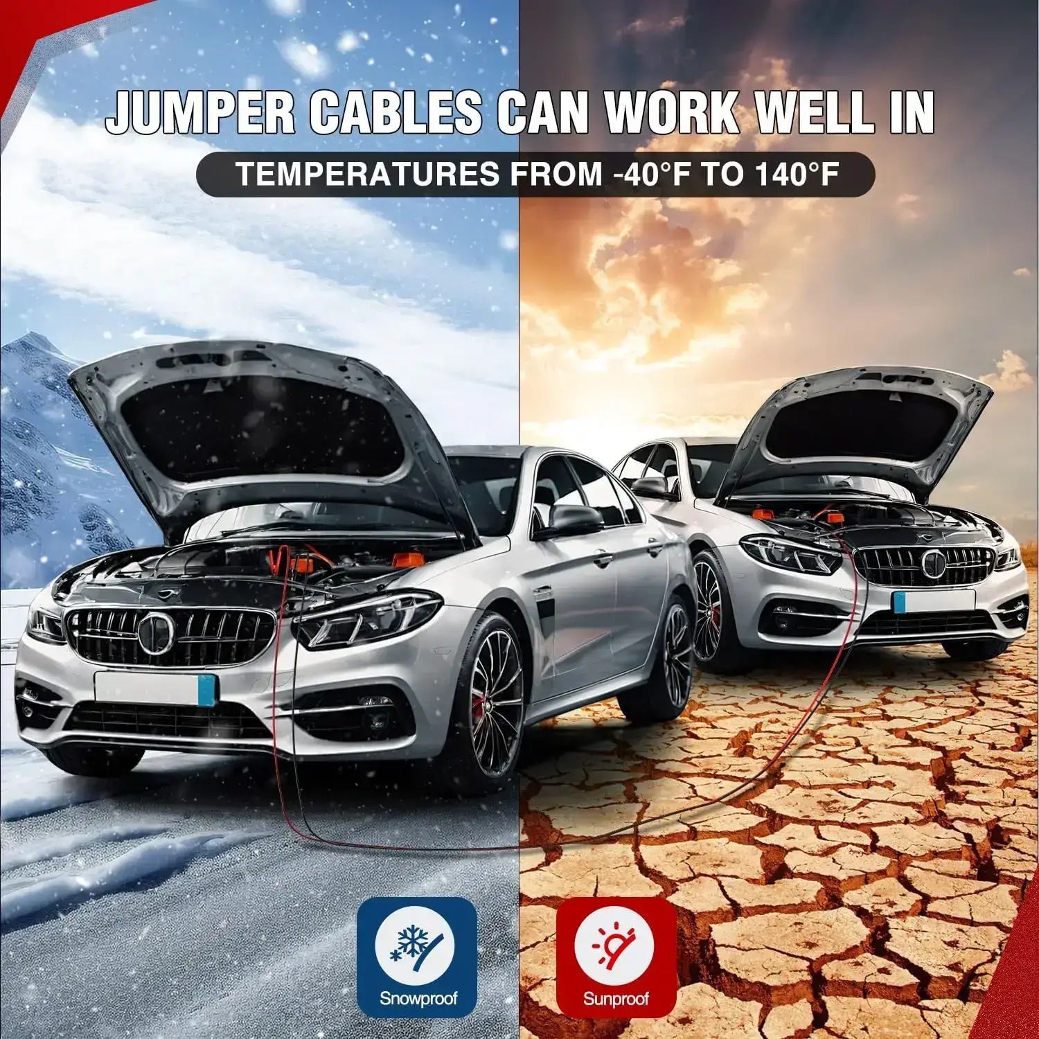 0 Gauge 25 Feet Heavy Duty Jumper Cables 1000 Amp Booster Battery Cables with Permanent Installation kit and Quick Connect Plug Includes carrying bag for 12V & 24V Cars SUVs and Trucks