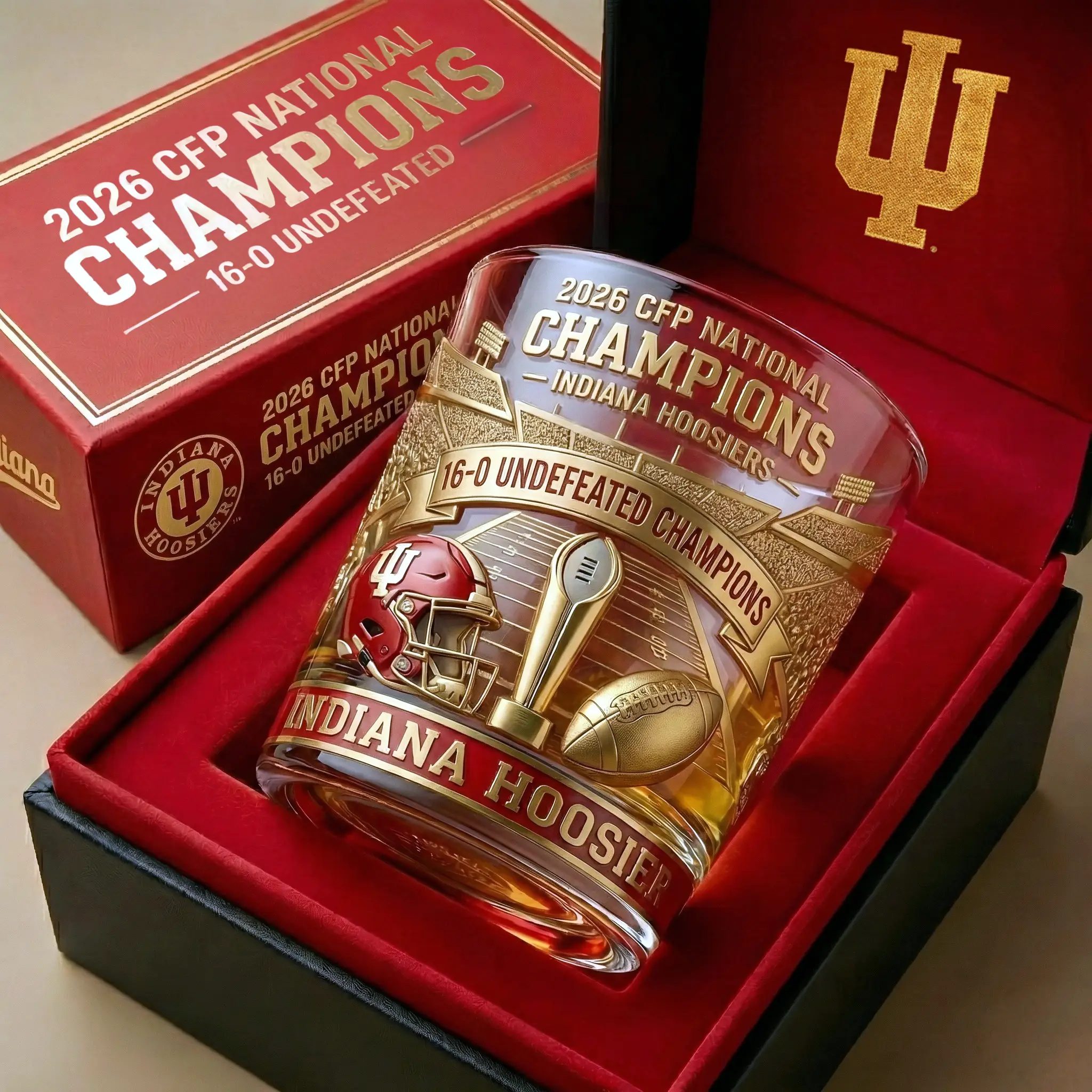 Indiana Hoosiers 2026 CFP National Champions Commemorative Whiskey Glass