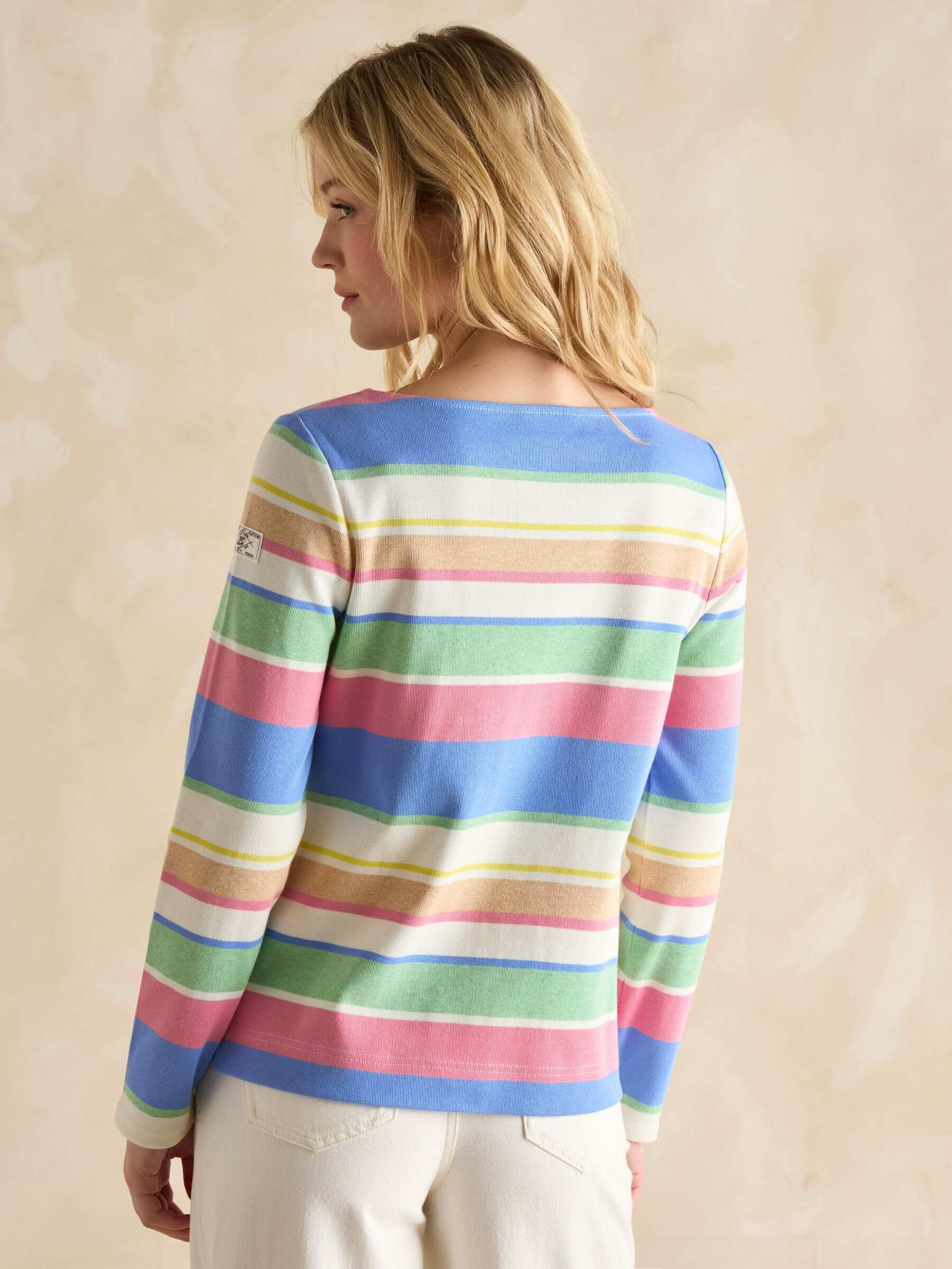 Harbour Green and Pink Elevated Stripe Pastel Boat Neck Breton Top