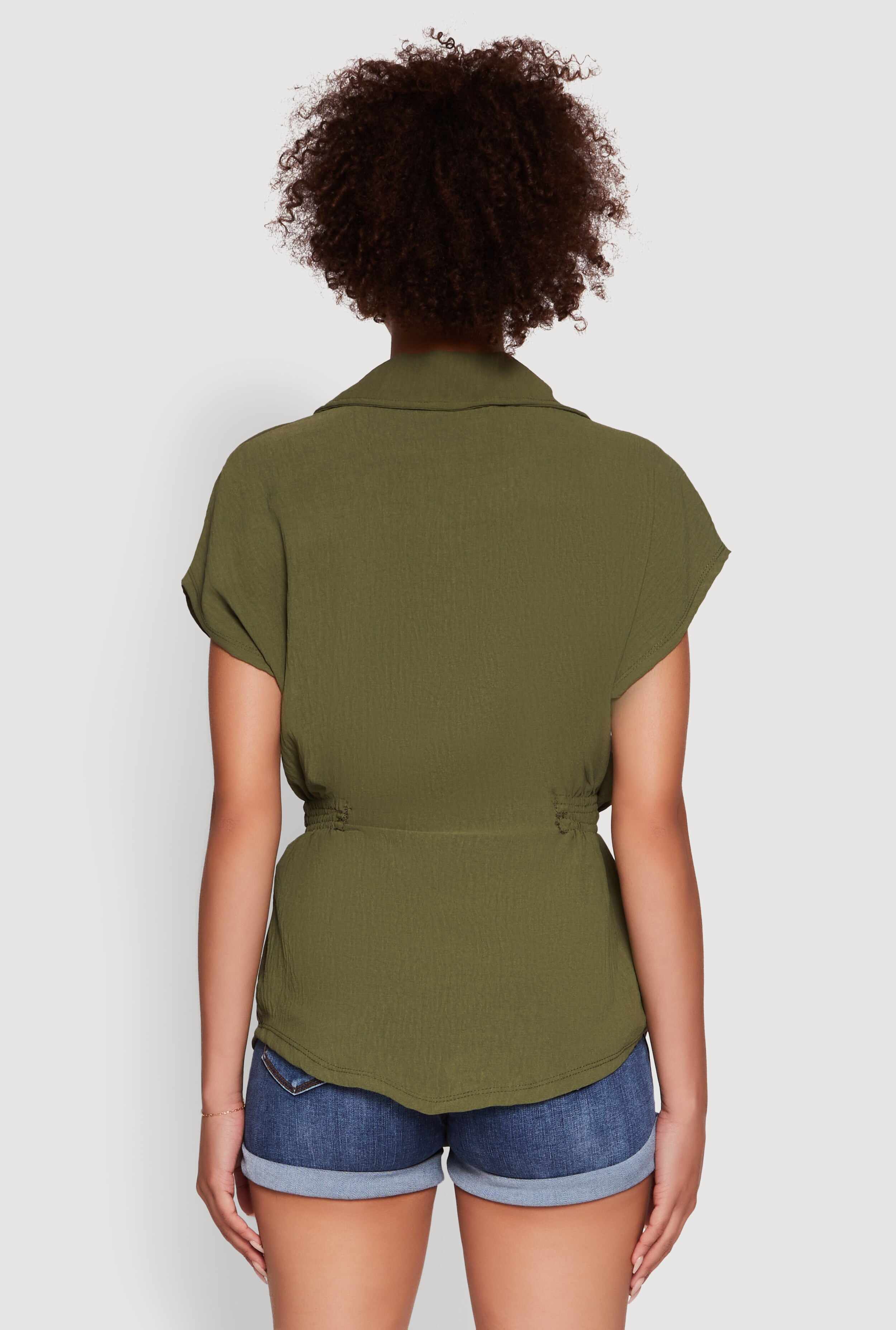 Trendy Smocked Side Button Front Shirt