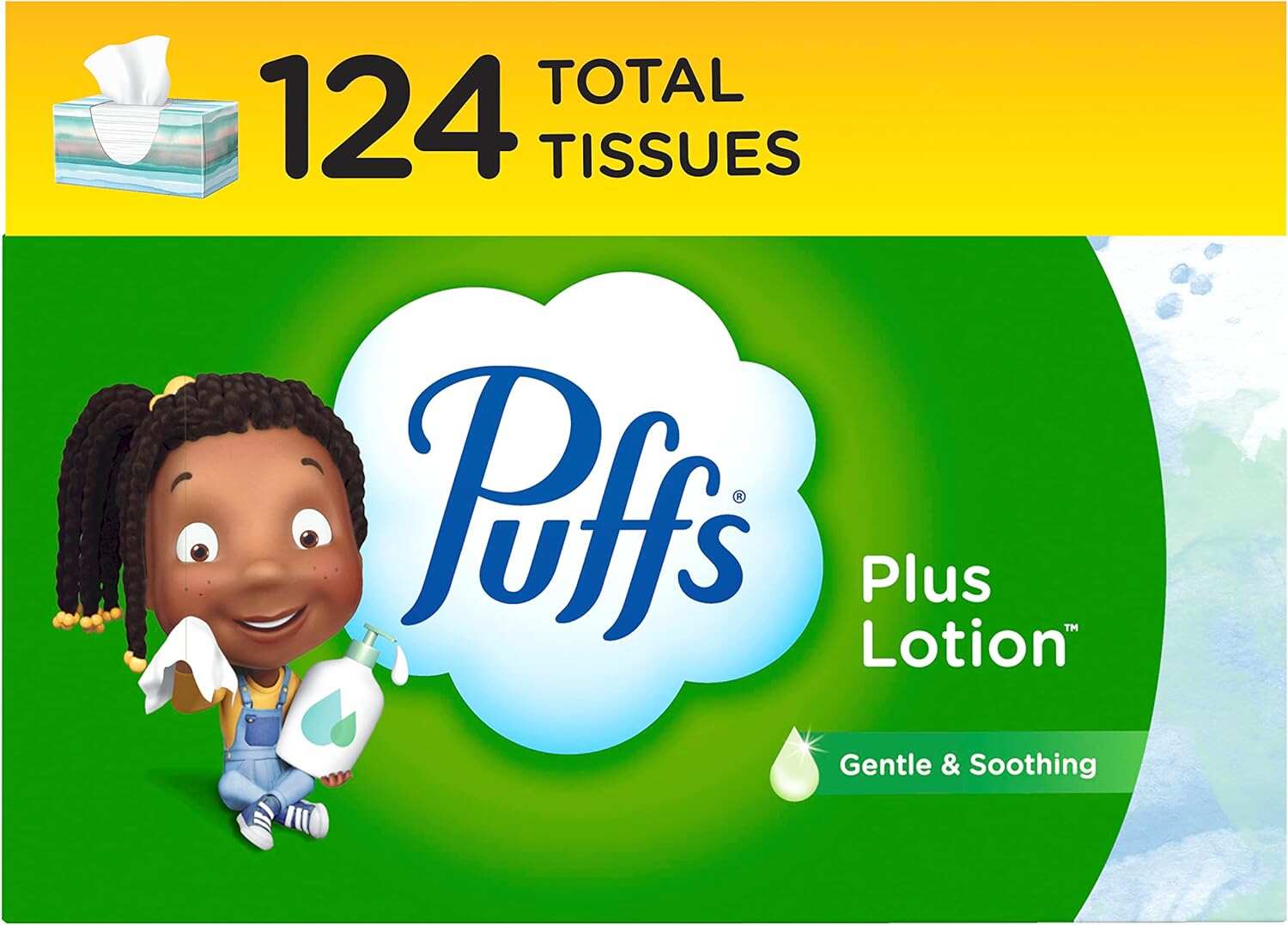 Puffs Plus Lotion Facial Tissues, 8 Family Boxes, 124 Facial Tissues per Box, Allergies and Colds