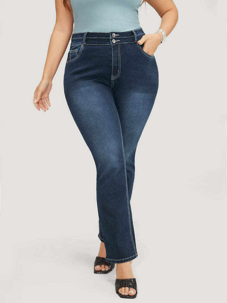 Very Stretchy High Rise Dark Wash Contrast Stitching  Jeans