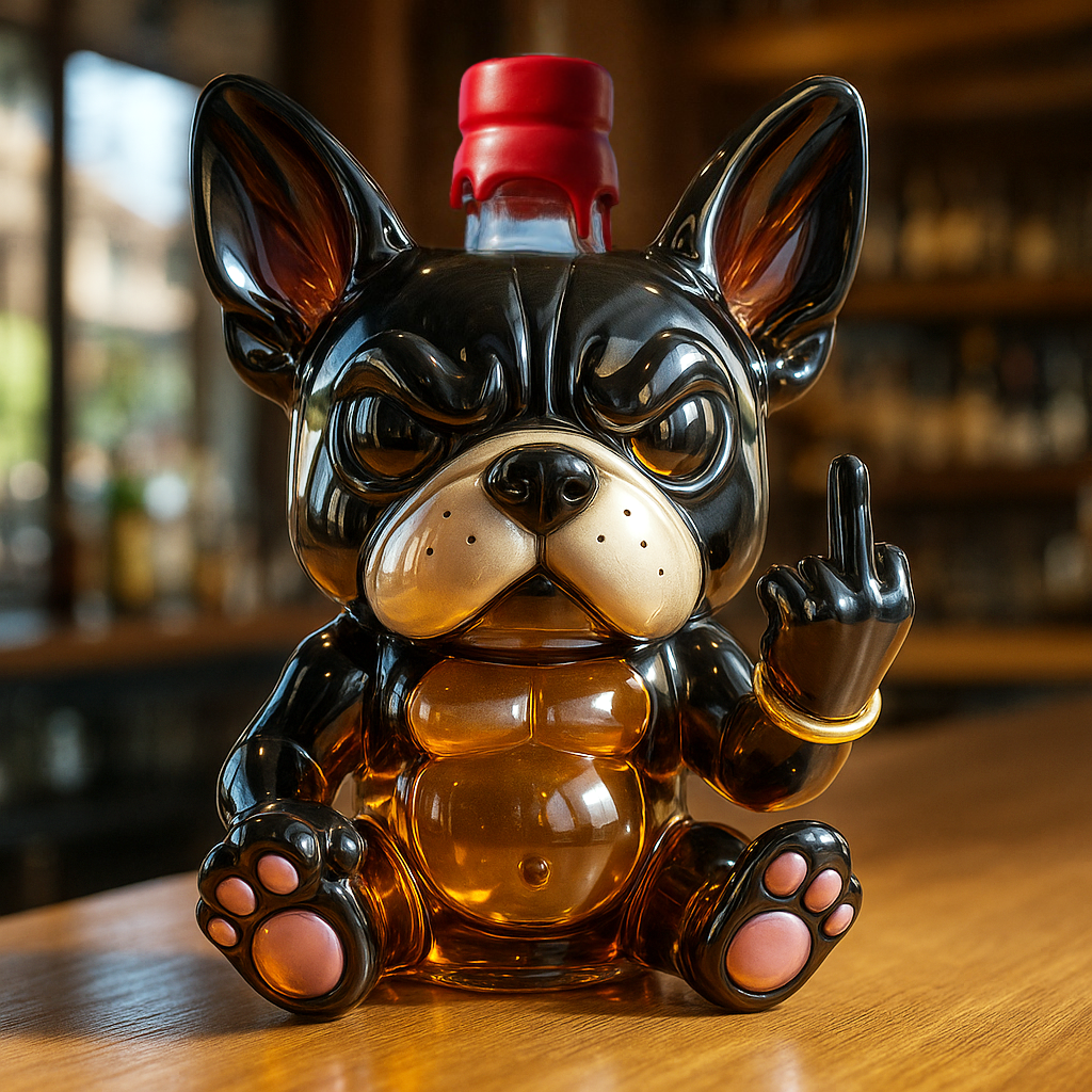 Funny middle finger Bulldog Whiskey Bottle