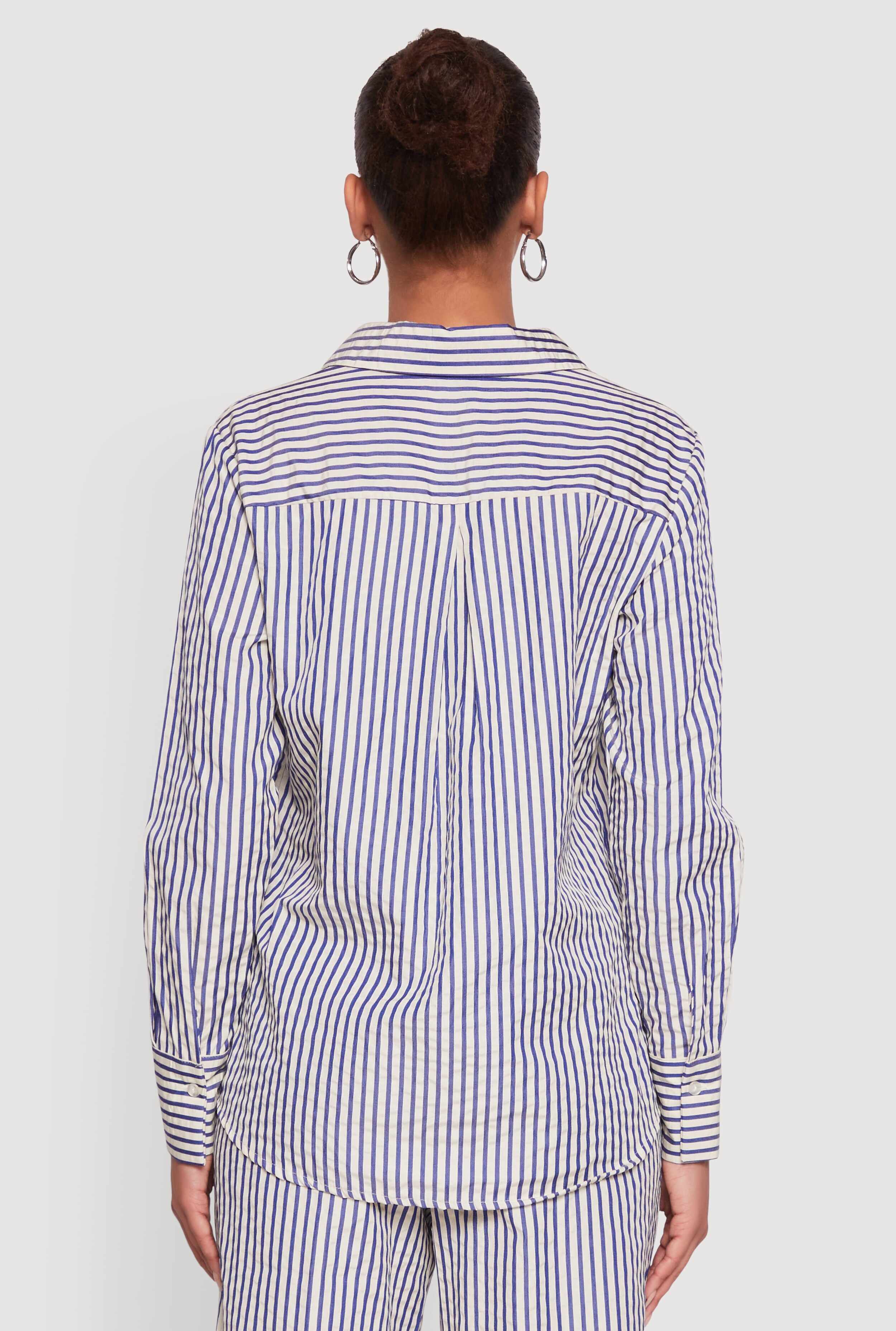 Striped Button Front Long Sleeve Shirt