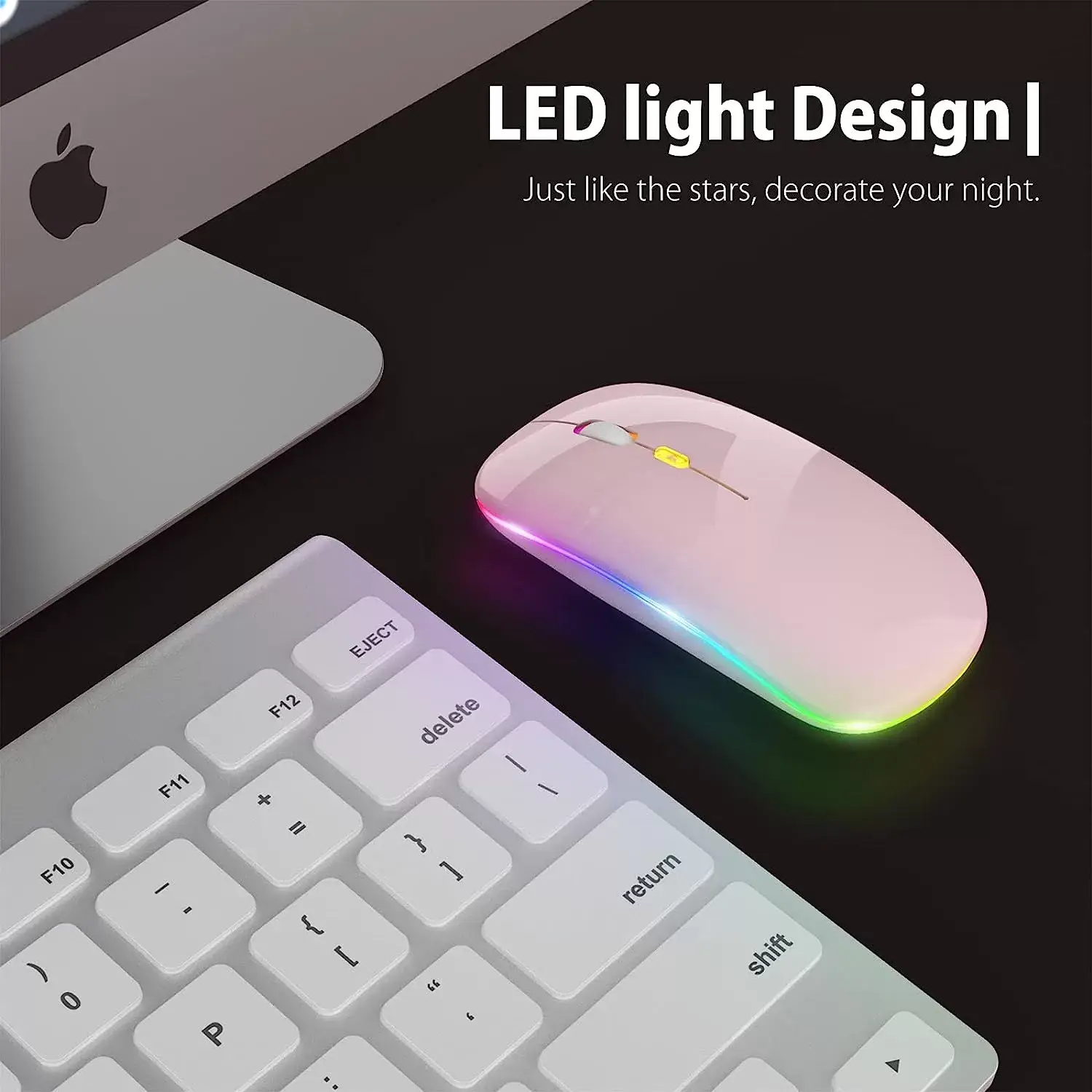 [Upgrade] LED Wireless Mouse, Slim Silent Mouse 2.4G Portable Mobile Optical Office Mouse with USB & Type-c Receiver, 3 Adjustable DPI Levels for Notebook, PC, Laptop, Computer, MacBook (Pink)