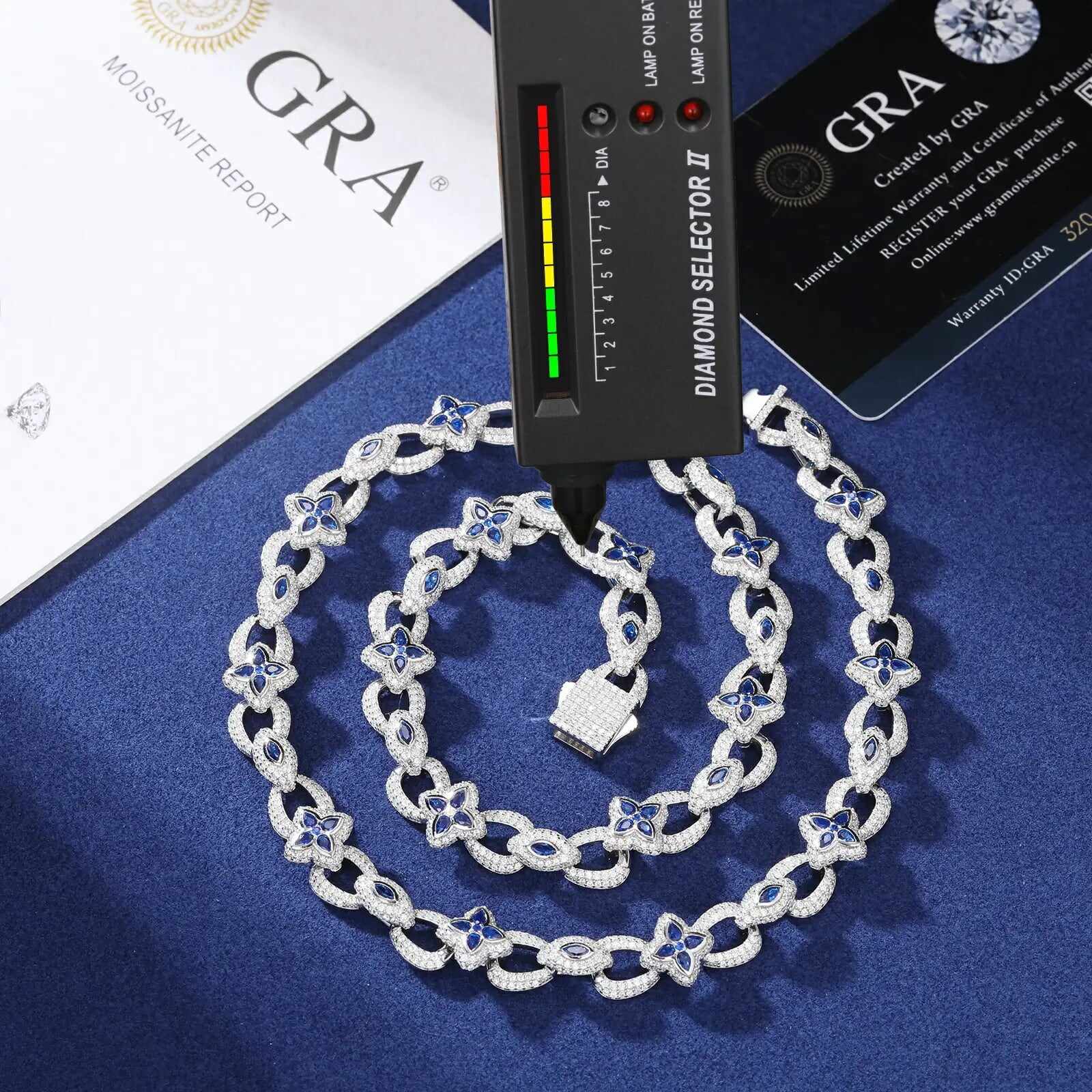 10mm S925 Moissanite Evil Eye Four Leaf Clover Link Chain
