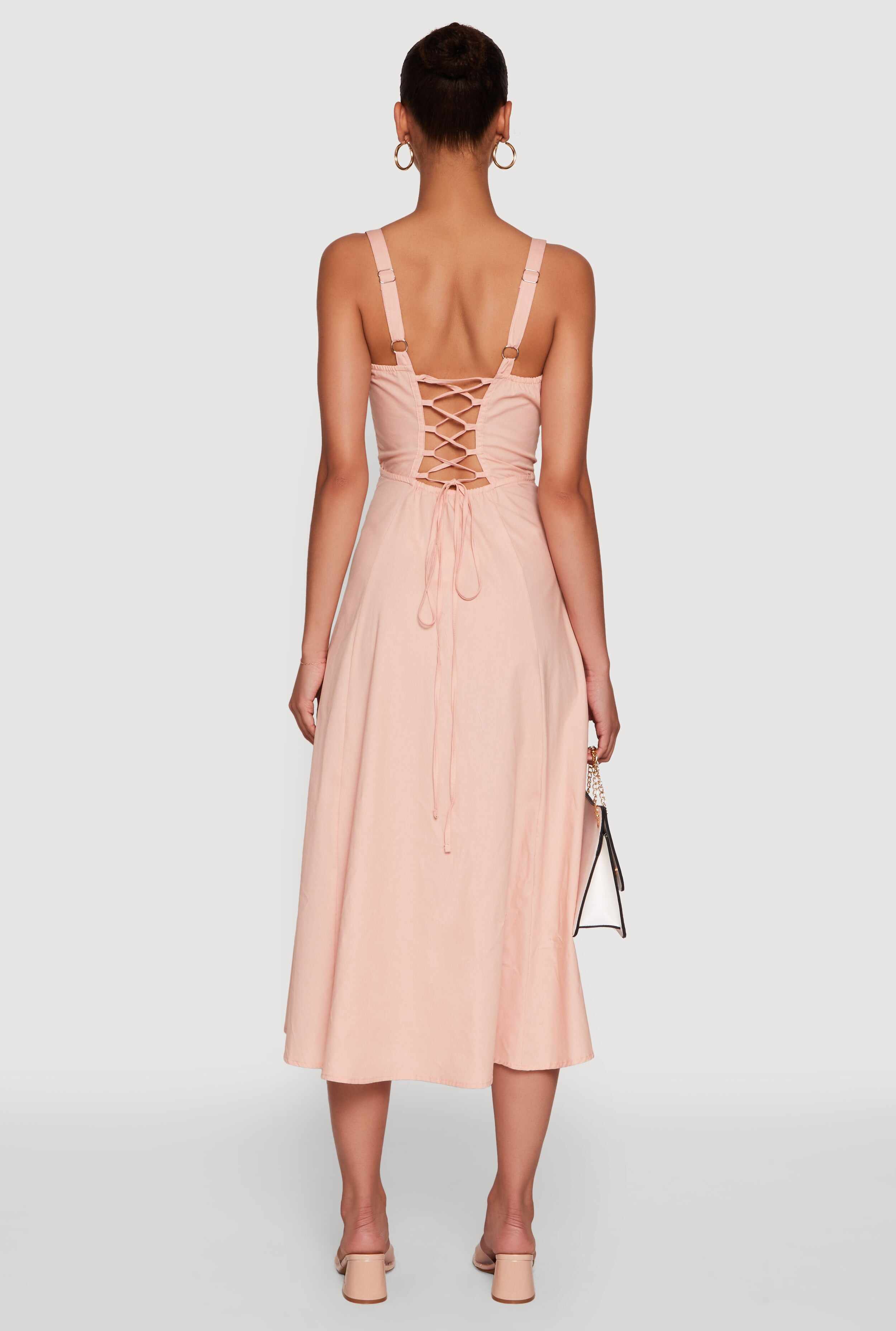 Haute Monde Sleeveless Lace Up Corset Dress with Side Slit
