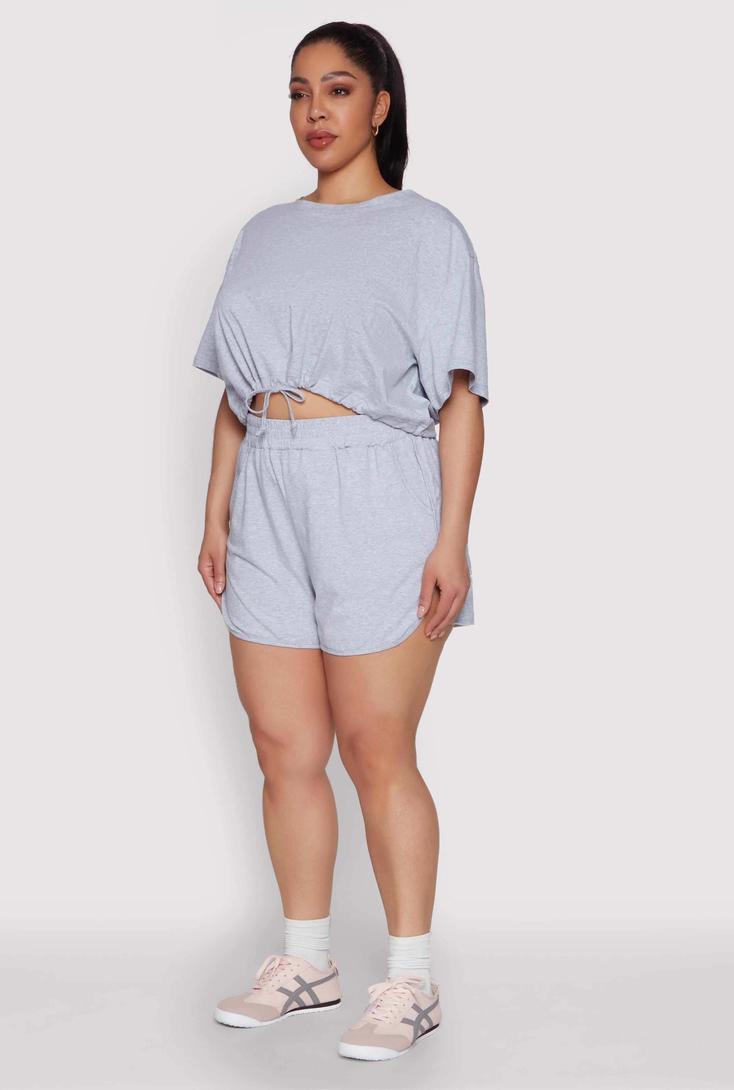 Plus Size Daisy Drawstring Hem Crop Top