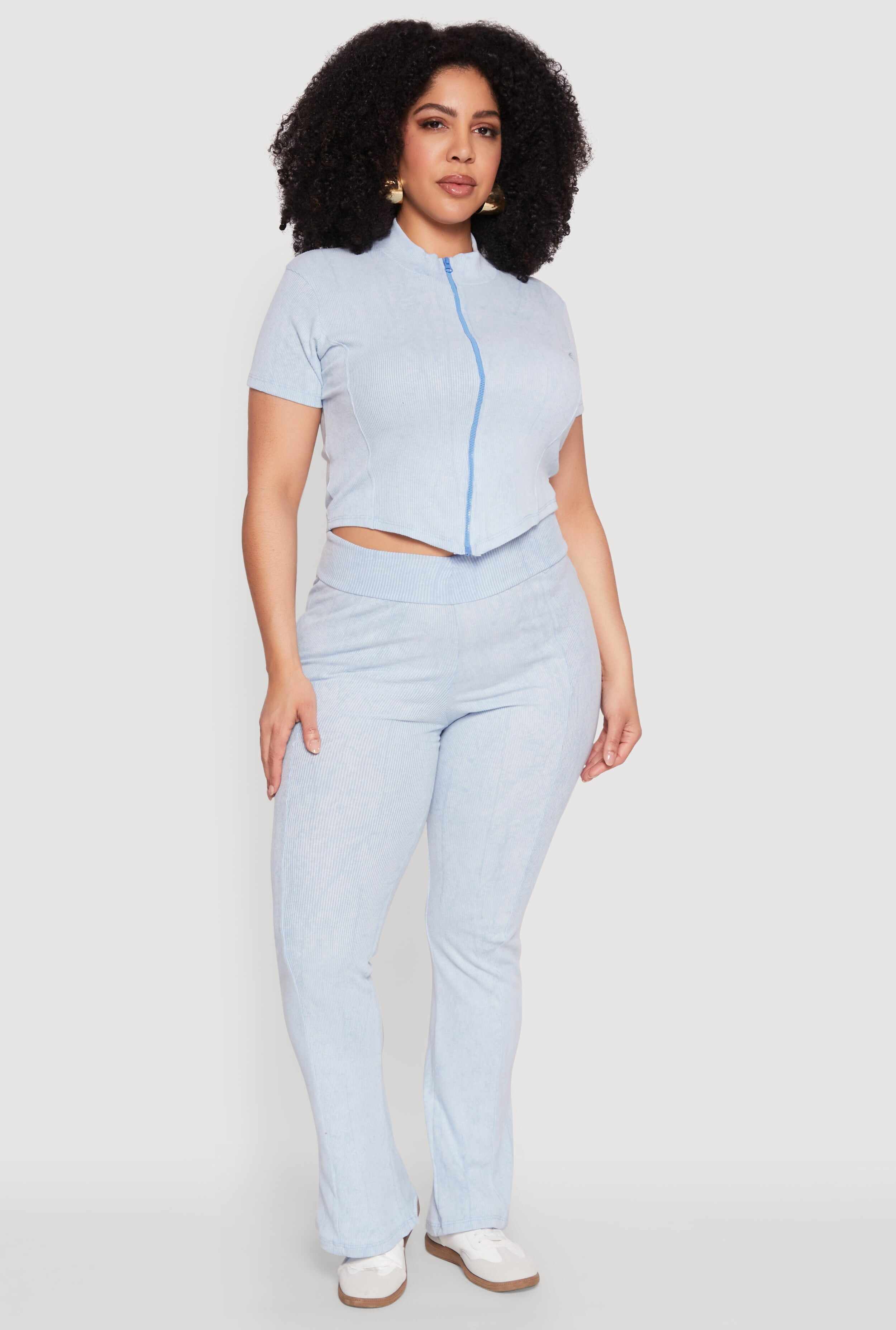 Plus Size Mineral Wash Zip Front Top