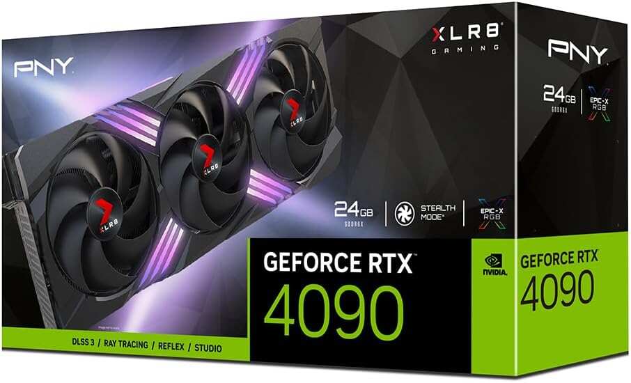 PNY GeForce RTX™ 4090 24GB XLR8 Gaming VERTO™ EPIC-X RGB™ OC Triple Fan Graphics Card DLSS 3 (ARGB, 384-bit, PCIe 4.0, GDDR6X, Supports 4k, Anti-Sag bracket, HDMI/DisplayPort)