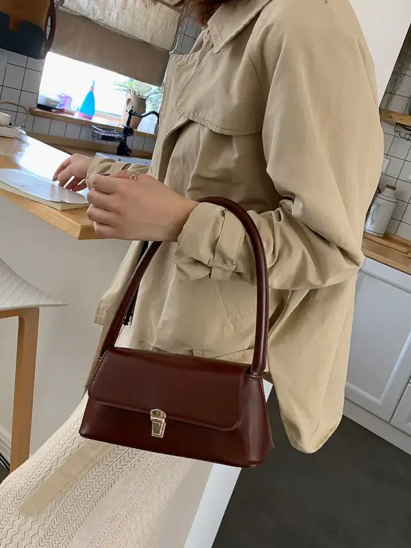 Minimalist Lock-Detail Leather Shoulder Bag