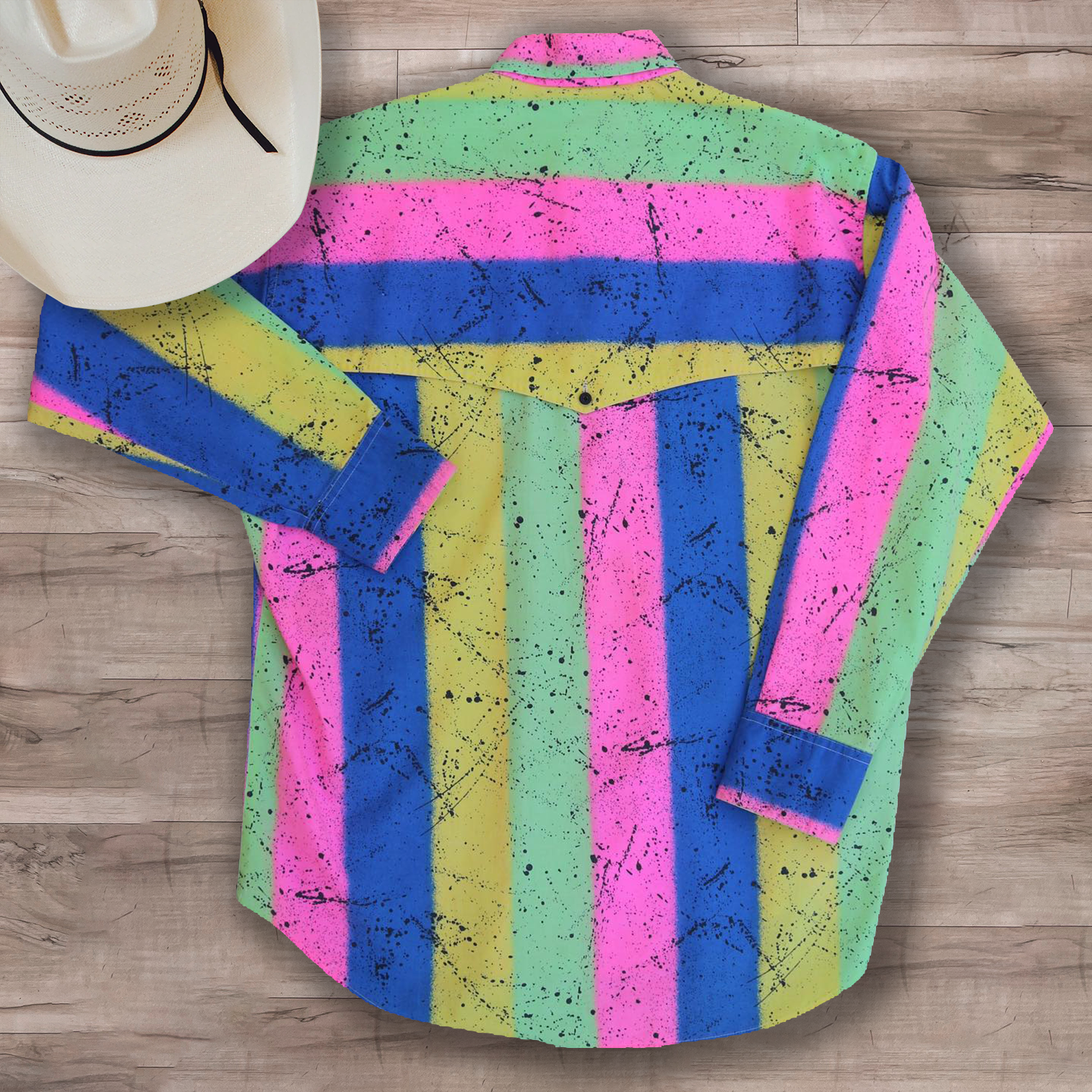 Men's Lapel Casual Western Bright Colorful Tie-Dye Striped Shirt