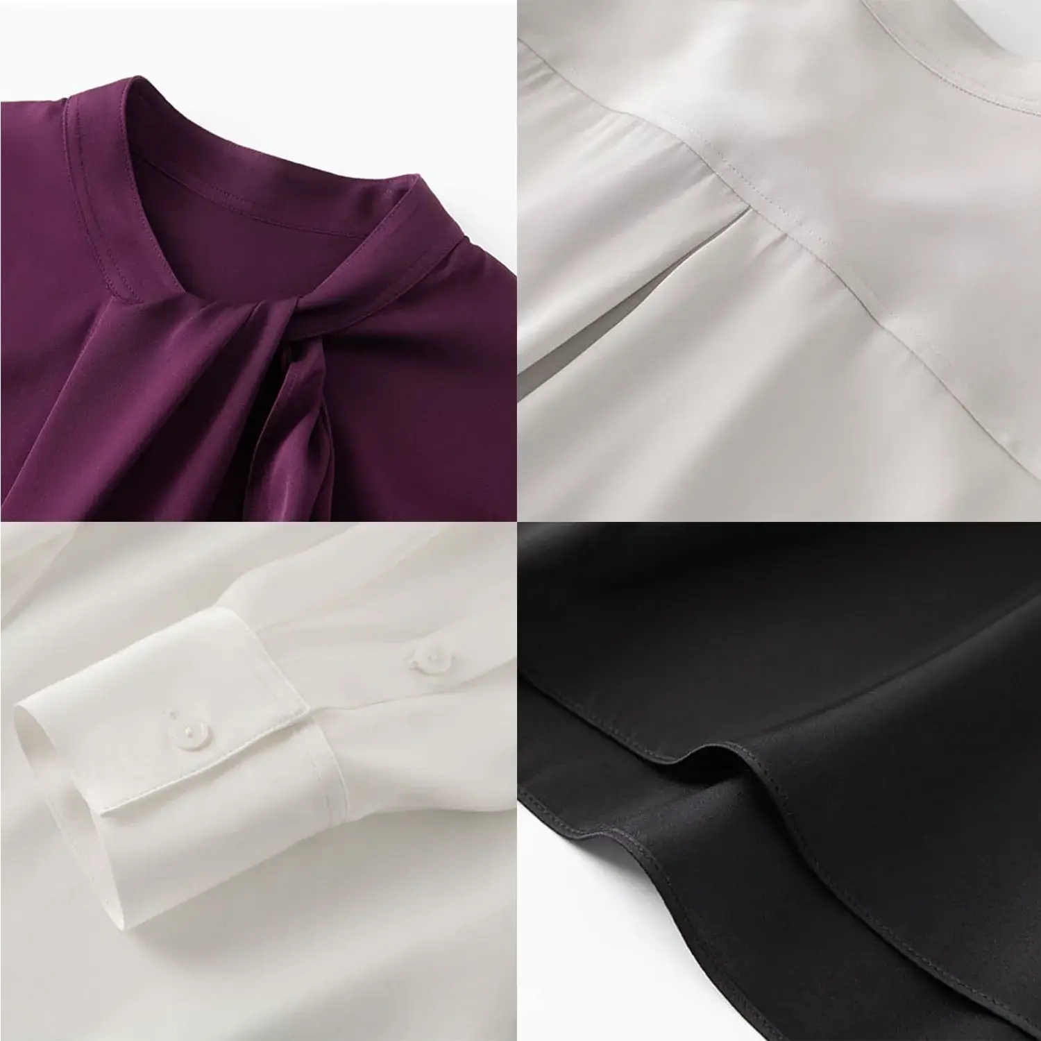 Solid Color Silk Shirt Long Sleeve with Neck Tie
