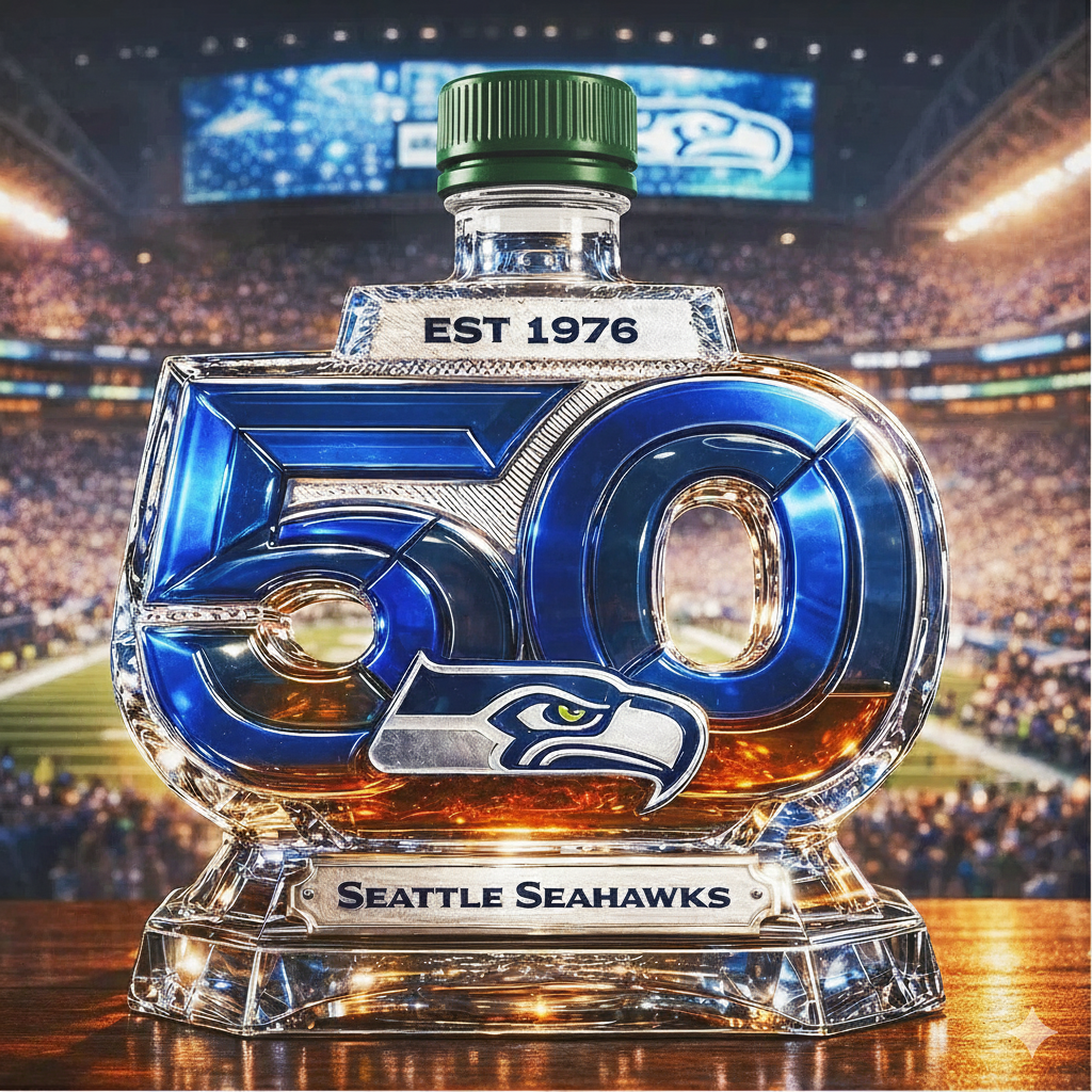 Seattle Seahawks 50th Anniversary Whiskey Bottle