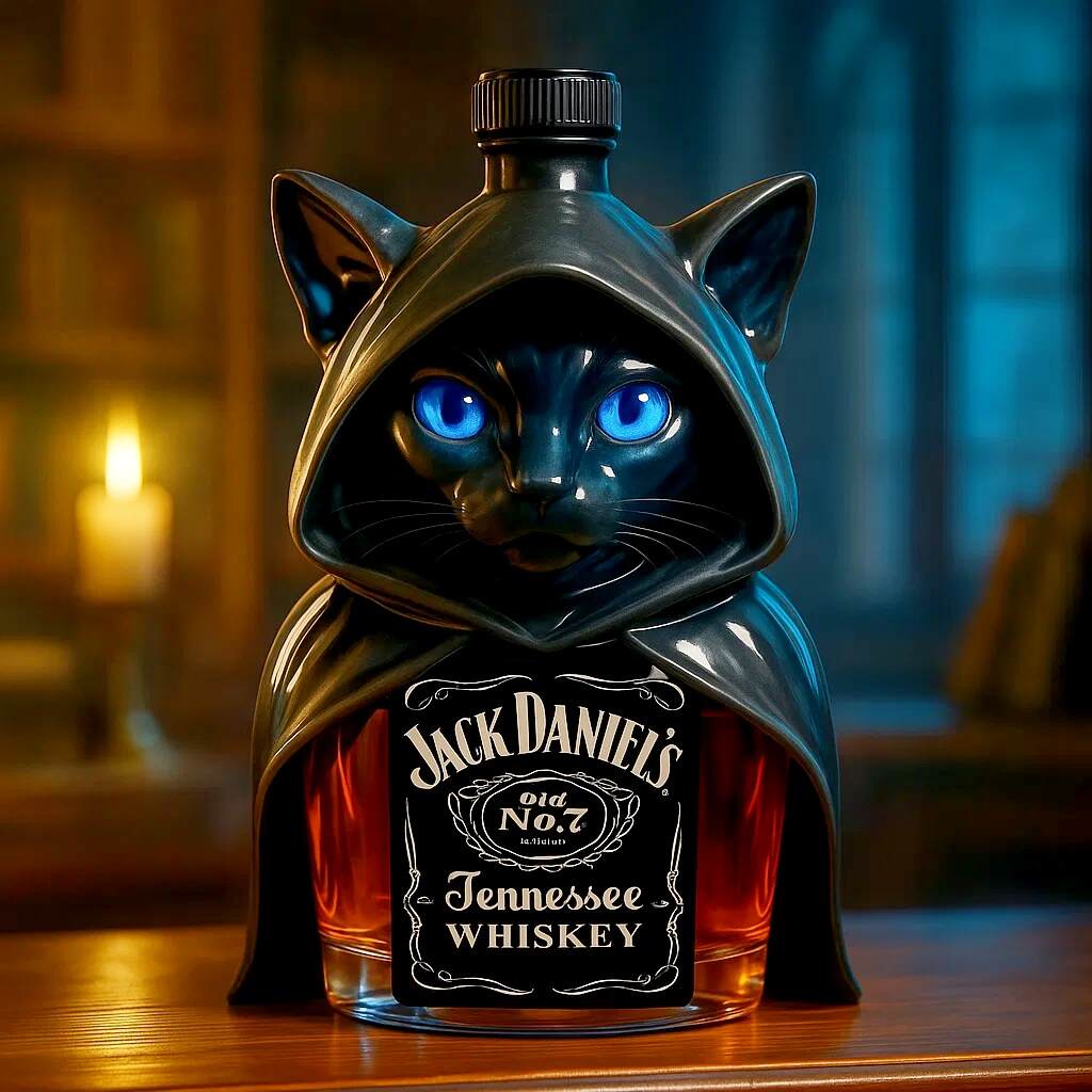 Mysterious Hooded Cat Whiskey Bottle
