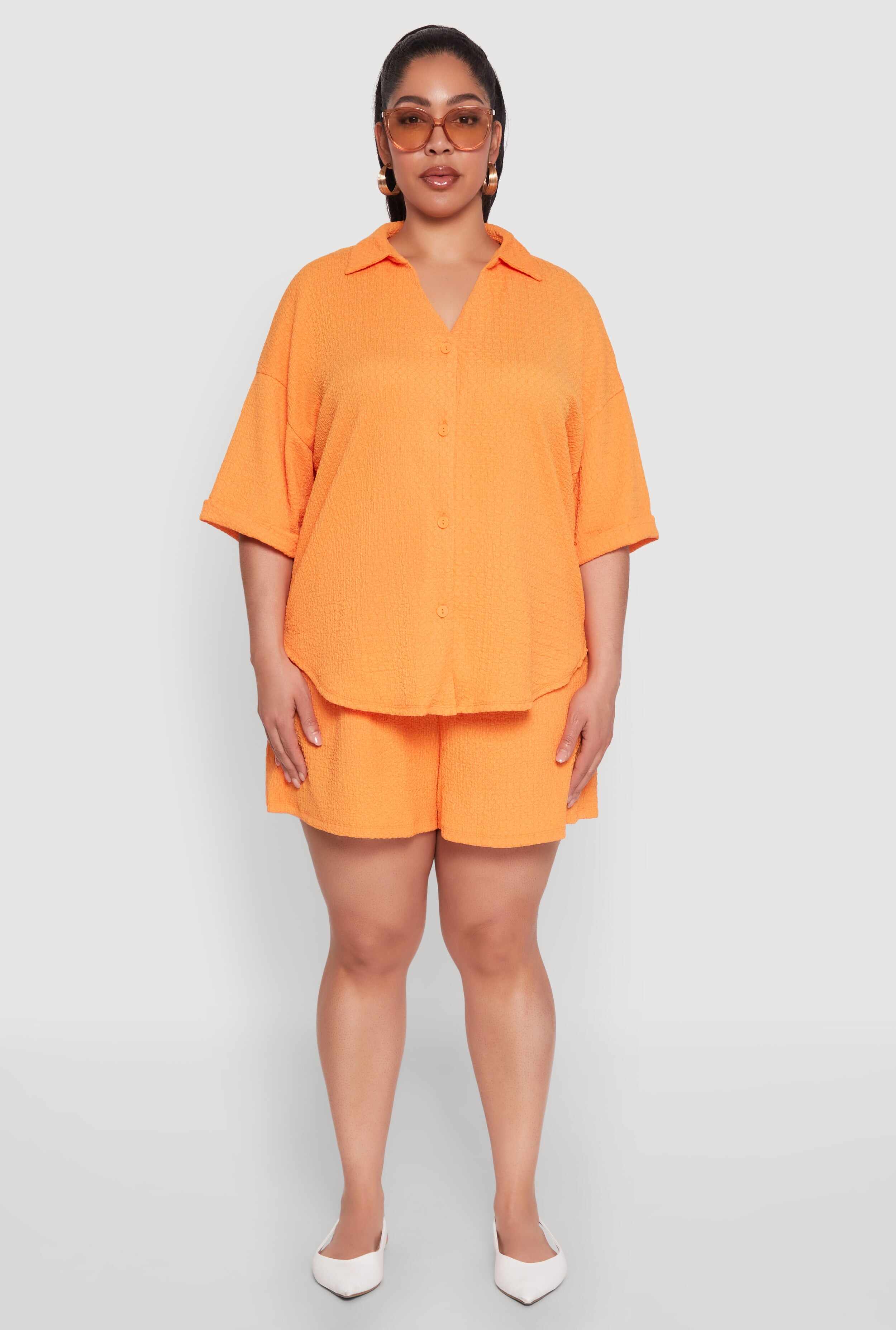 Plus Size Textured Knit High Waist Shorts