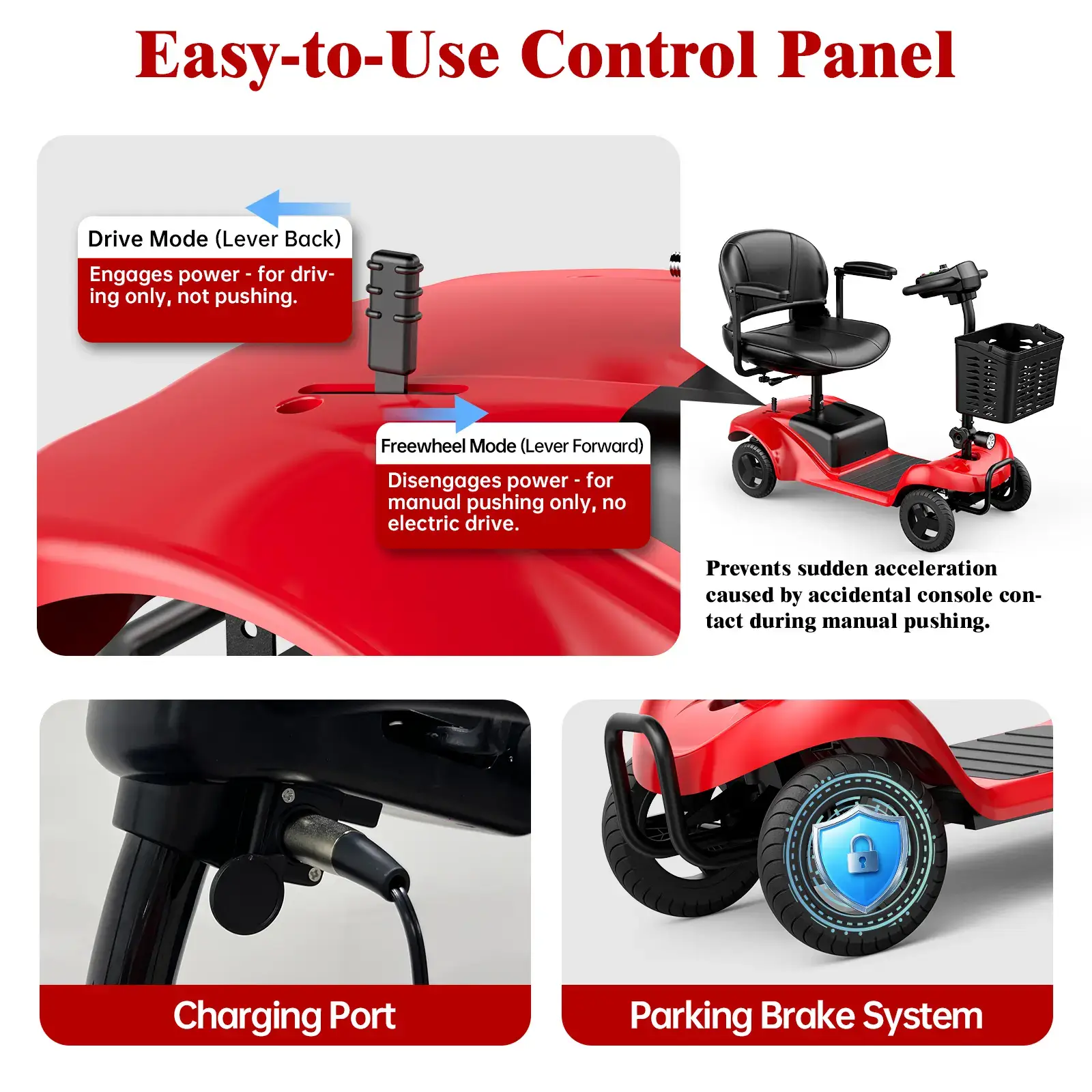 4 Wheel Mobility Scooter for Seniors&Adults- 25 Miles Range, Foldable Powered Electric Wheelchair Device w/600WH Battery,Only 8 lb Weight, Dual Basket, 300 lb Capacity, Compact,Red
