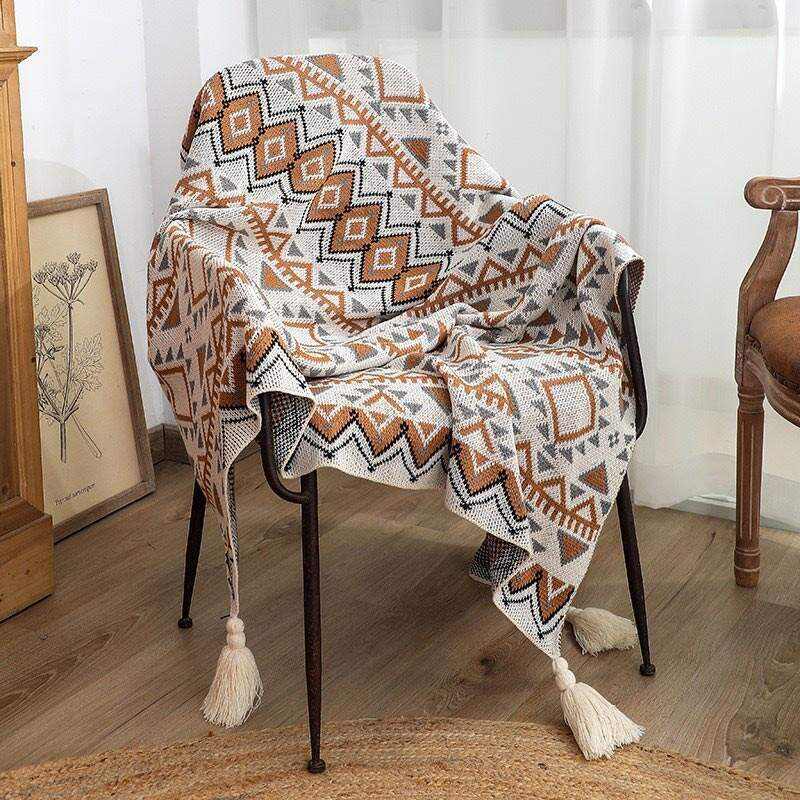 Cozy Shape Pattern Tassel Knitted Blanket