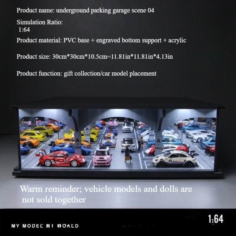 1:64 Scale Premium Parking Garage Diorama Display Case with LED Lighting – High-Transparency Dust-Proof Showcase for Diecast Cars