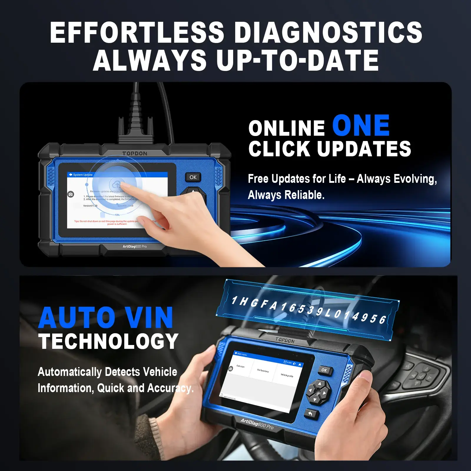 2026 600Pro full-system diagnostic scan tool, equipped with 9 maintenance functions, supports Android and iOS systems, upgraded version of AD600S/AD500, lifetime free upgrades