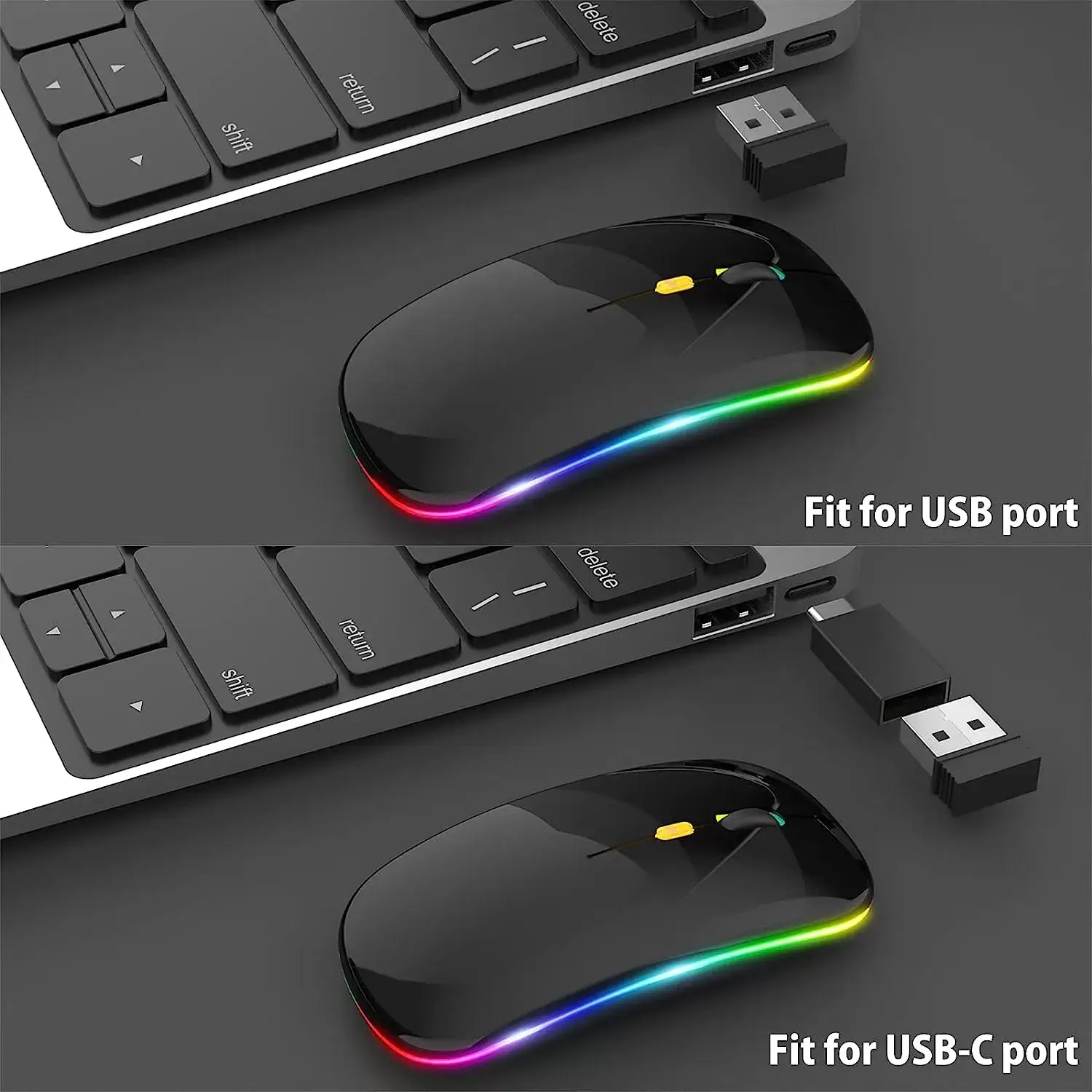 [Upgrade] LED Wireless Mouse, Slim Silent Mouse 2.4G Portable Mobile Optical Office Mouse with USB & Type-c Receiver, 3 Adjustable DPI Levels for Notebook, PC, Laptop, Computer, MacBook (Pink)