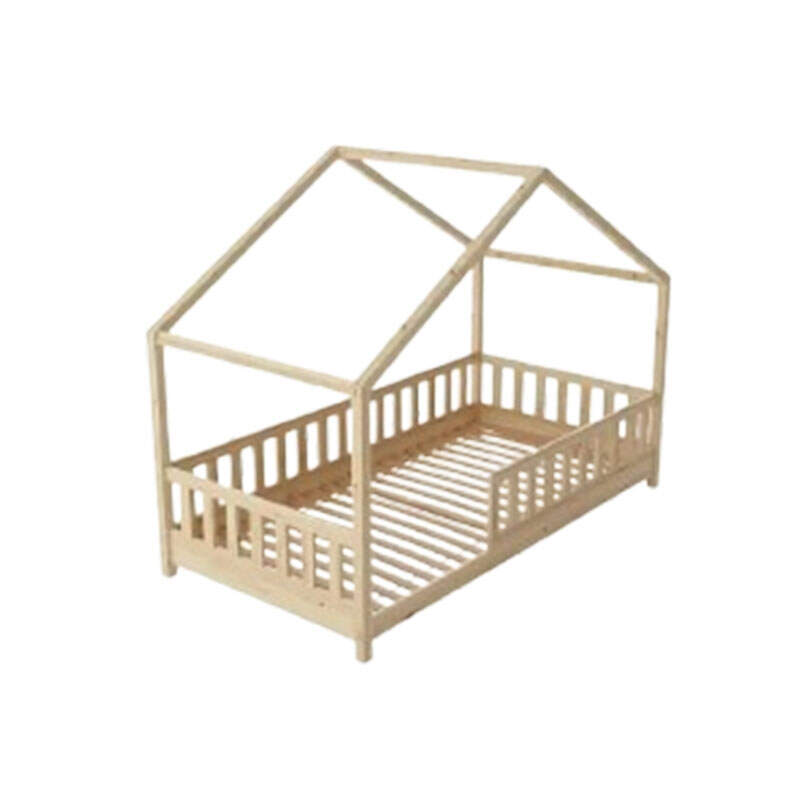 Clearance Sale Crazy Pine Cabin Bed 160x80 cm – Natural Wood Children's Bed with Barrier – Montessori Floor Bed with Height-Adjustable Legs and Removable Barrier - Crazy House